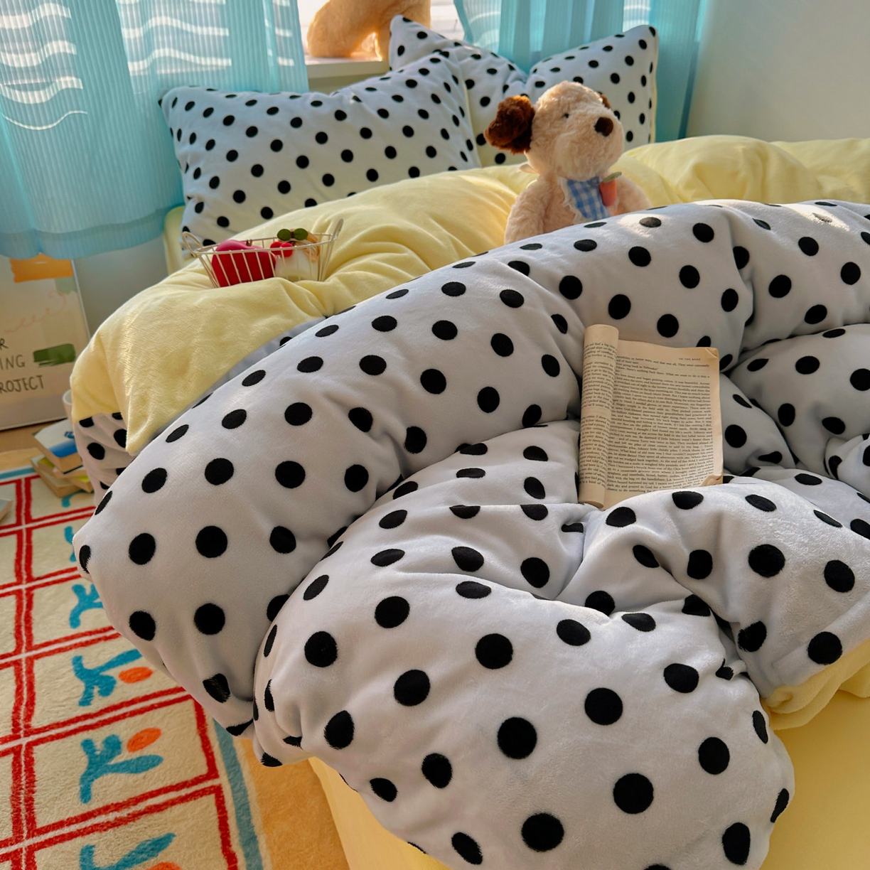 91家纺网 家纺一手货源 找家纺 小叮当家纺仓储工厂店 买家秀 爆款花型2025新款小清新180克跑量款牛奶绒单被套 被套单件 奶茶珍珠蓝