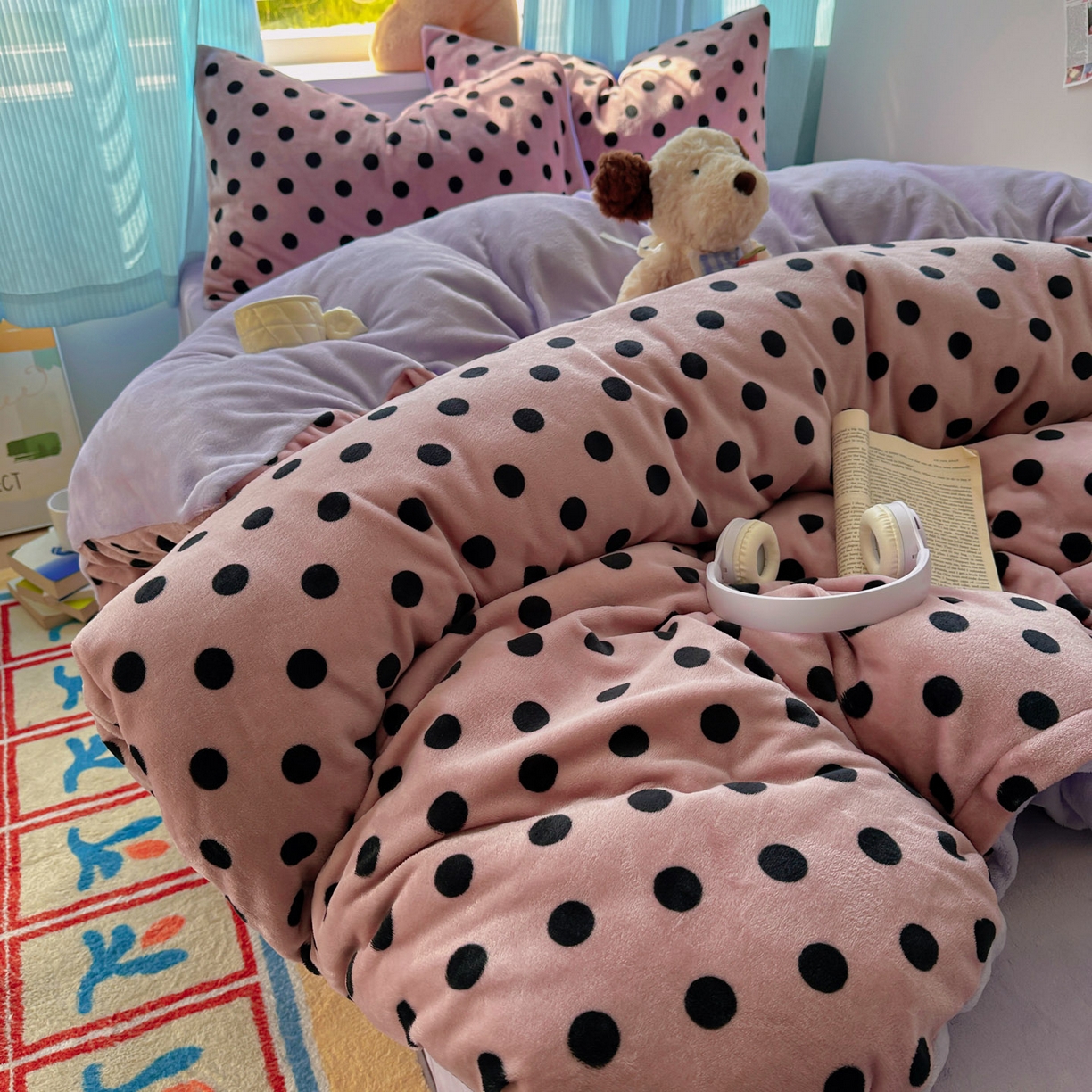 91家纺网 家纺一手货源 找家纺 小叮当家纺仓储工厂店 买家秀 爆款花型2025新款小清新180克跑量款牛奶绒单被套 被套单件 奶茶珍珠紫