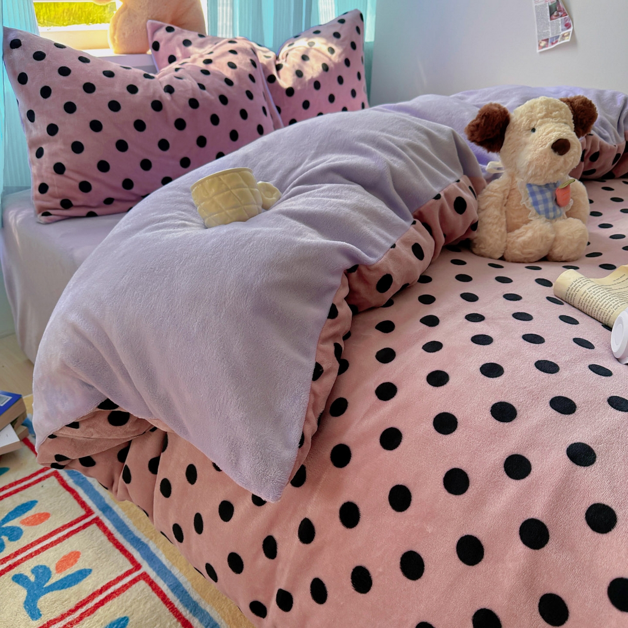 91家纺网 家纺一手货源 找家纺 小叮当家纺仓储工厂店 买家秀 爆款花型2025新款小清新180克跑量款牛奶绒单被套 被套单件 奶茶珍珠紫