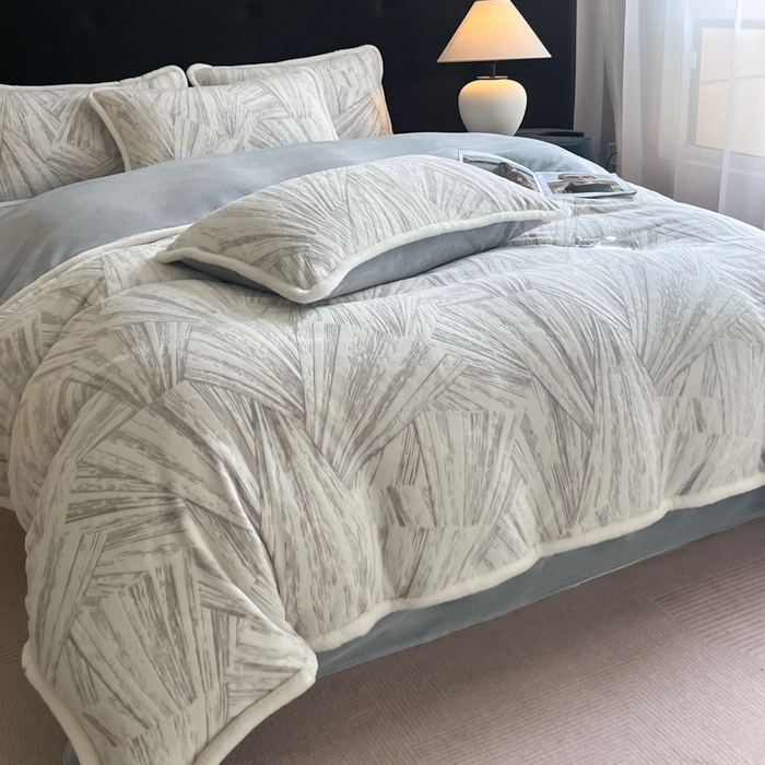 91家纺网 家纺一手货源 找家纺 极简 2025新款立体雕花牛奶绒四件套系列 伊莎-灰