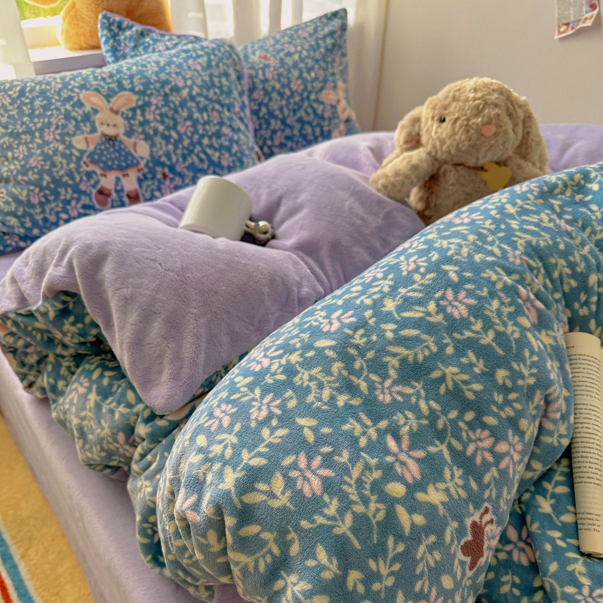 91家纺网 家纺一手货源 找家纺 小叮当家纺仓储工厂店 买家秀 爆款花型2025新款小清新180克跑量款牛奶绒单被套 被套单件 兔兔女孩