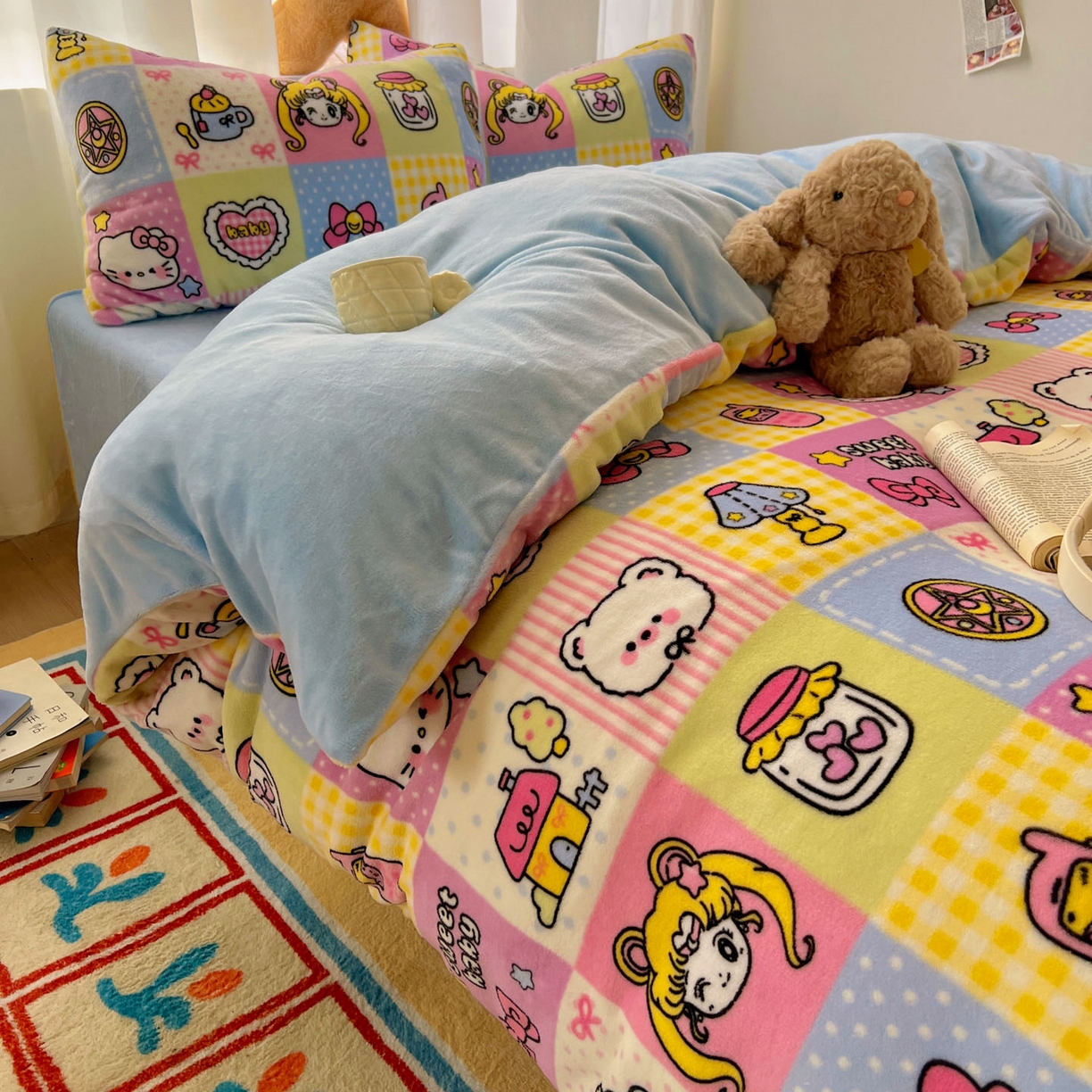 91家纺网 家纺一手货源 找家纺 小叮当家纺仓储工厂店 买家秀 爆款花型2025新款小清新180克跑量款牛奶绒单被套 被套单件 小女孩