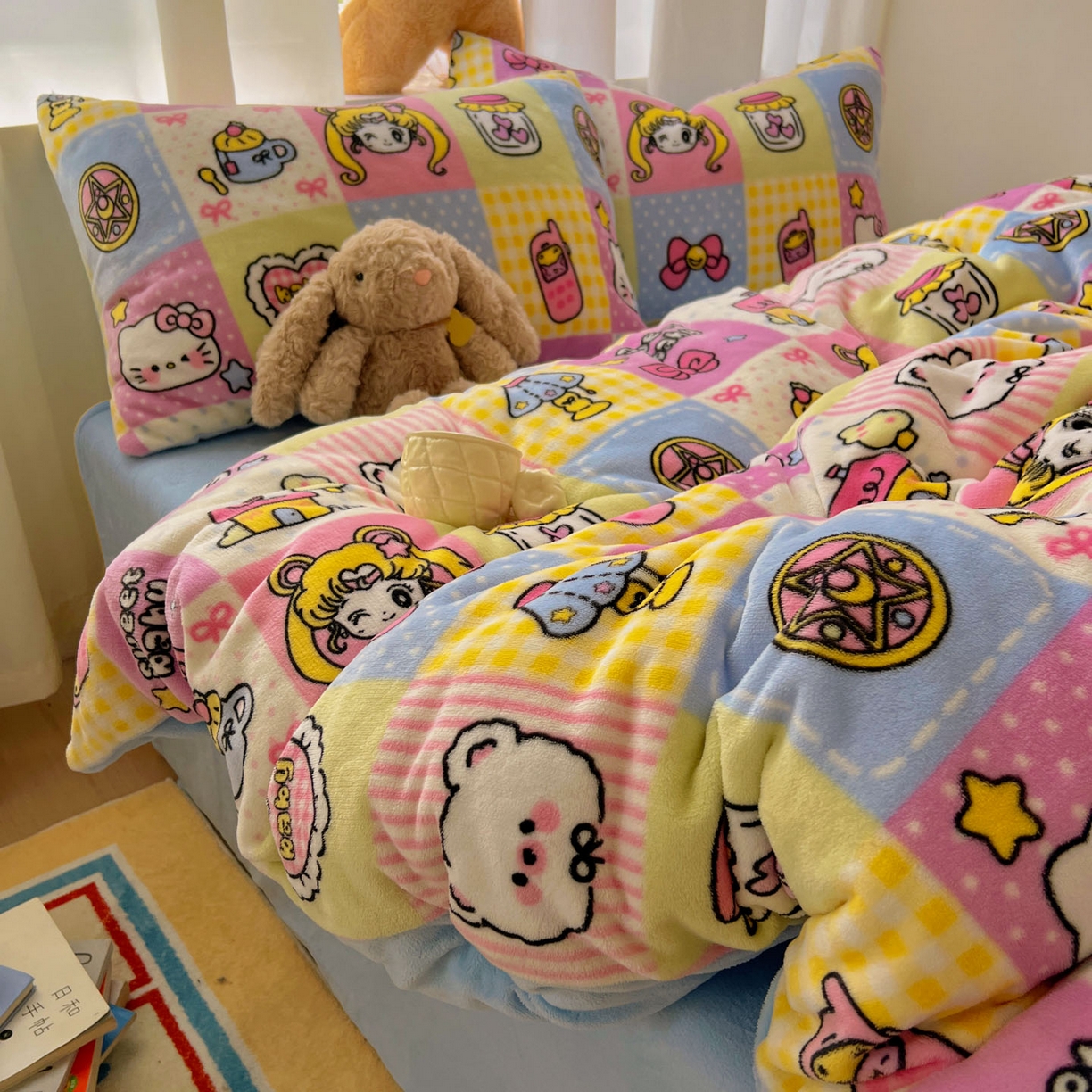 91家纺网 家纺一手货源 找家纺 小叮当家纺仓储工厂店 买家秀 爆款花型2025新款小清新180克跑量款牛奶绒单被套 被套单件 小女孩