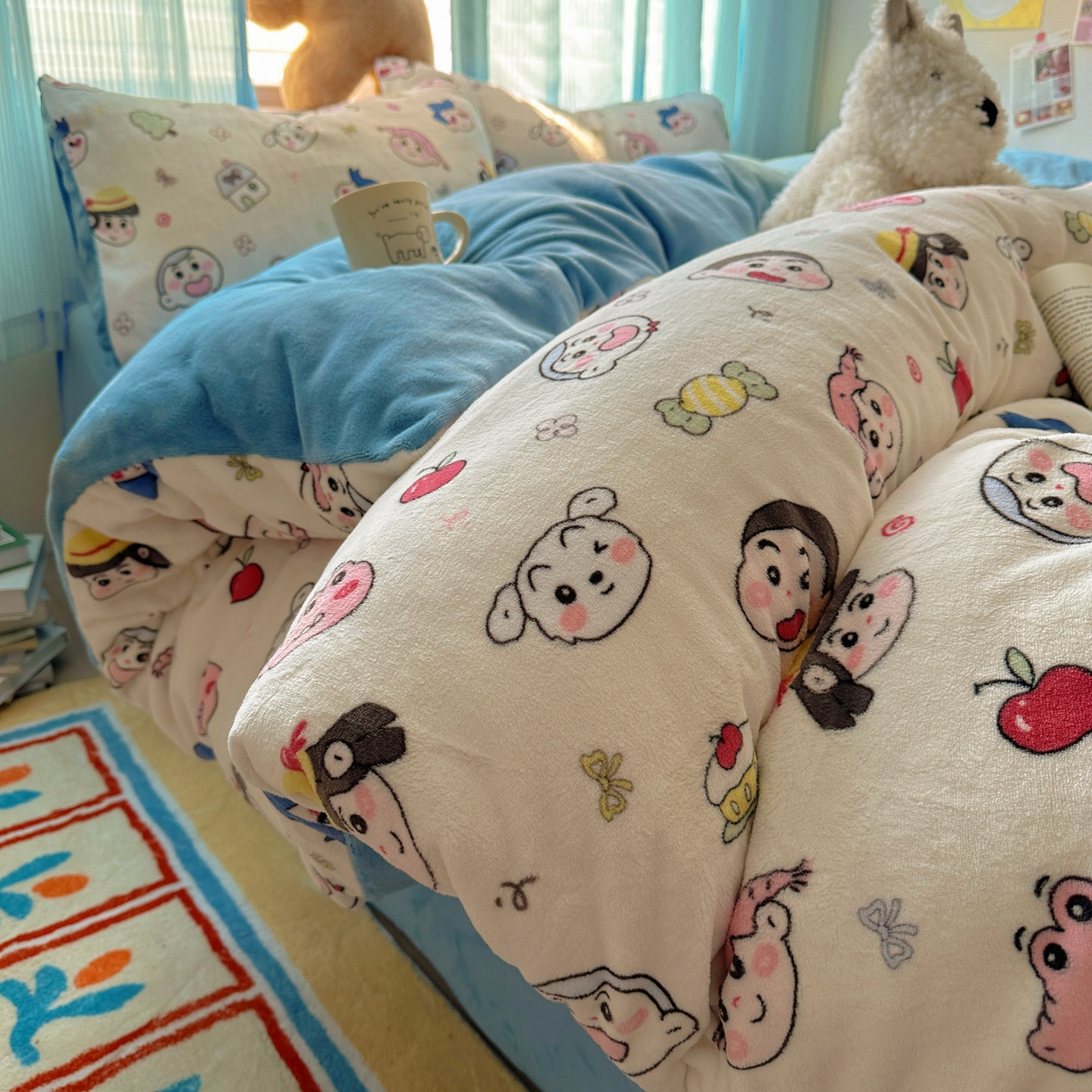 91家纺网 家纺一手货源 找家纺 小叮当家纺仓储工厂店 买家秀 爆款花型2025新款小清新180克跑量款牛奶绒单被套 被套单件 小新新