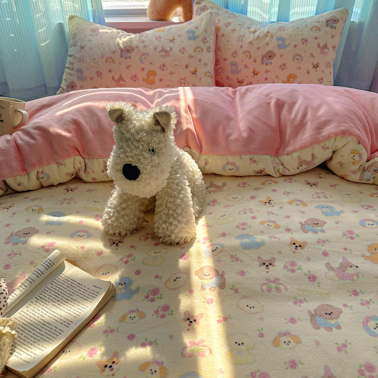 91家纺网 家纺一手货源 找家纺 小叮当家纺仓储工厂店 买家秀 爆款花型2025新款小清新180克跑量款牛奶绒单被套 被套单件 小狗乐园