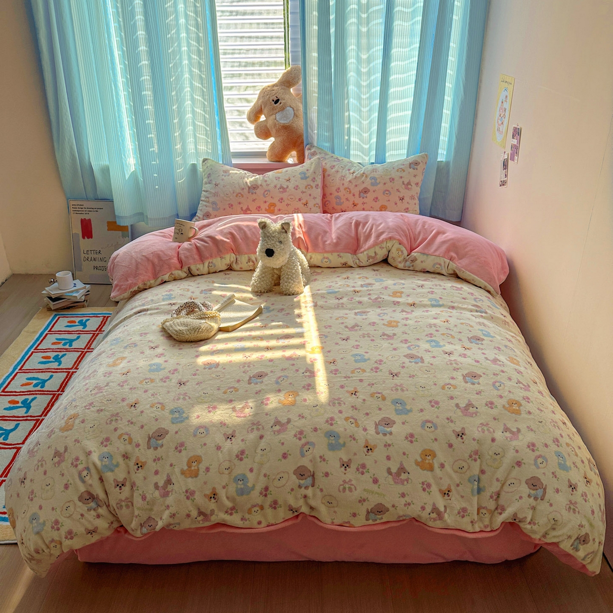 91家纺网 家纺一手货源 找家纺 小叮当家纺仓储工厂店 买家秀 爆款花型2025新款小清新180克跑量款牛奶绒单被套 被套单件 小狗乐园