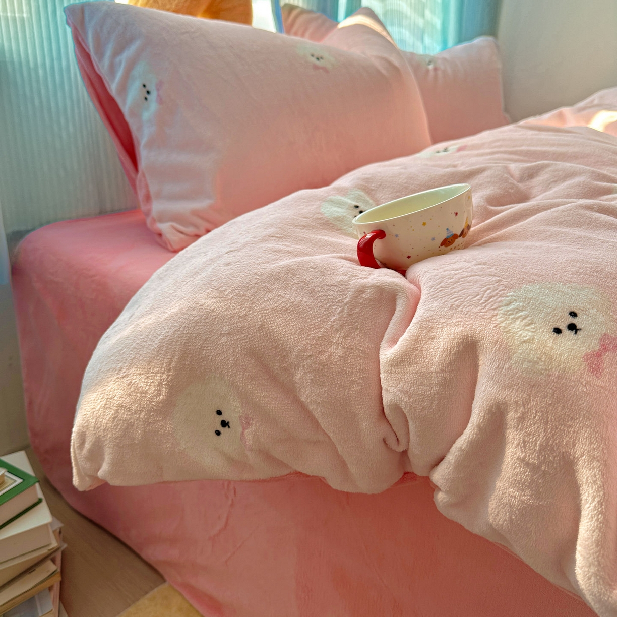 91家纺网 家纺一手货源 找家纺 小叮当家纺仓储工厂店 买家秀 爆款花型2025新款小清新180克跑量款牛奶绒单被套 被套单件 小奶狗-粉