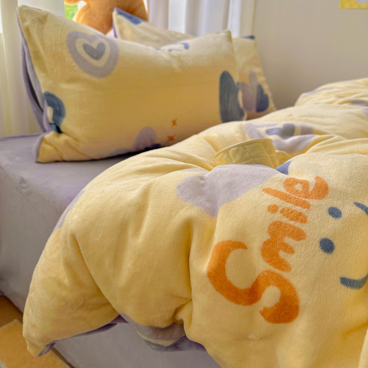 小叮当家纺仓储工厂店 买家秀 爆款花型2025新款小清新180克跑量款牛奶绒单被套 被套单件 笑脸相迎