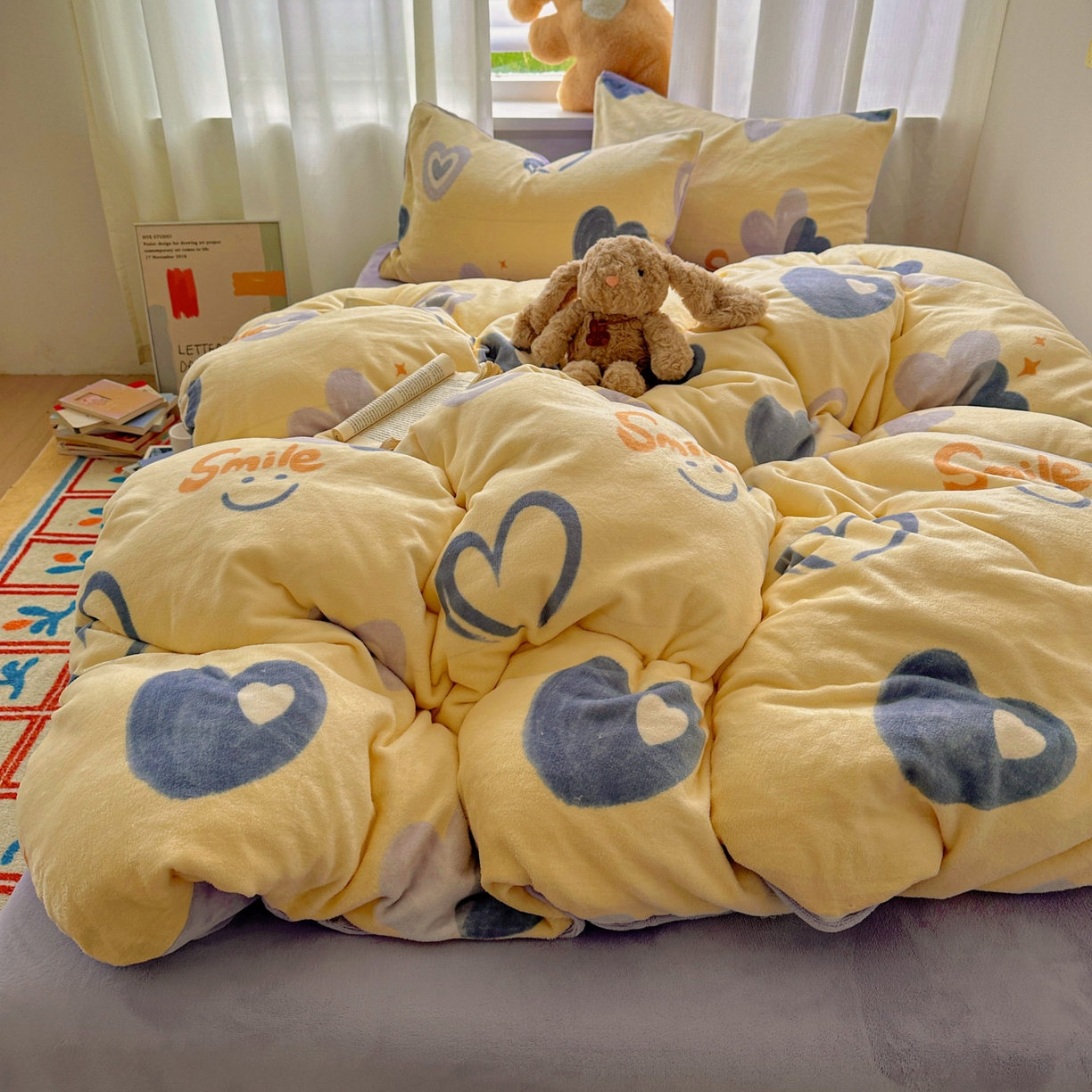 91家纺网 家纺一手货源 找家纺 小叮当家纺仓储工厂店 买家秀 爆款花型2025新款小清新180克跑量款牛奶绒单被套 被套单件 笑脸相迎