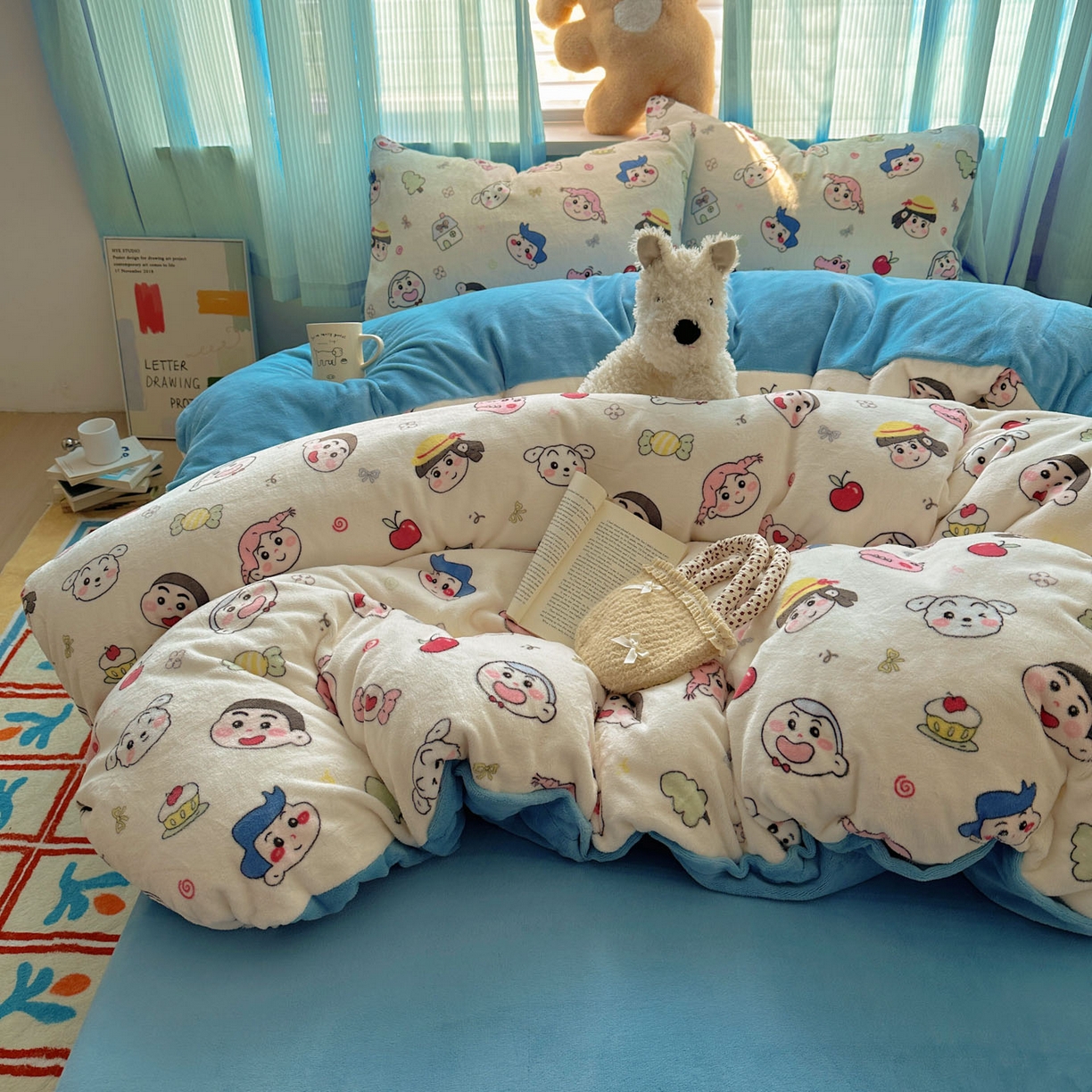 91家纺网 家纺一手货源 找家纺 （总）小叮当家纺仓储工厂店 买家秀 爆款花型2025新款小清新180克跑量款牛奶绒三件套四件套