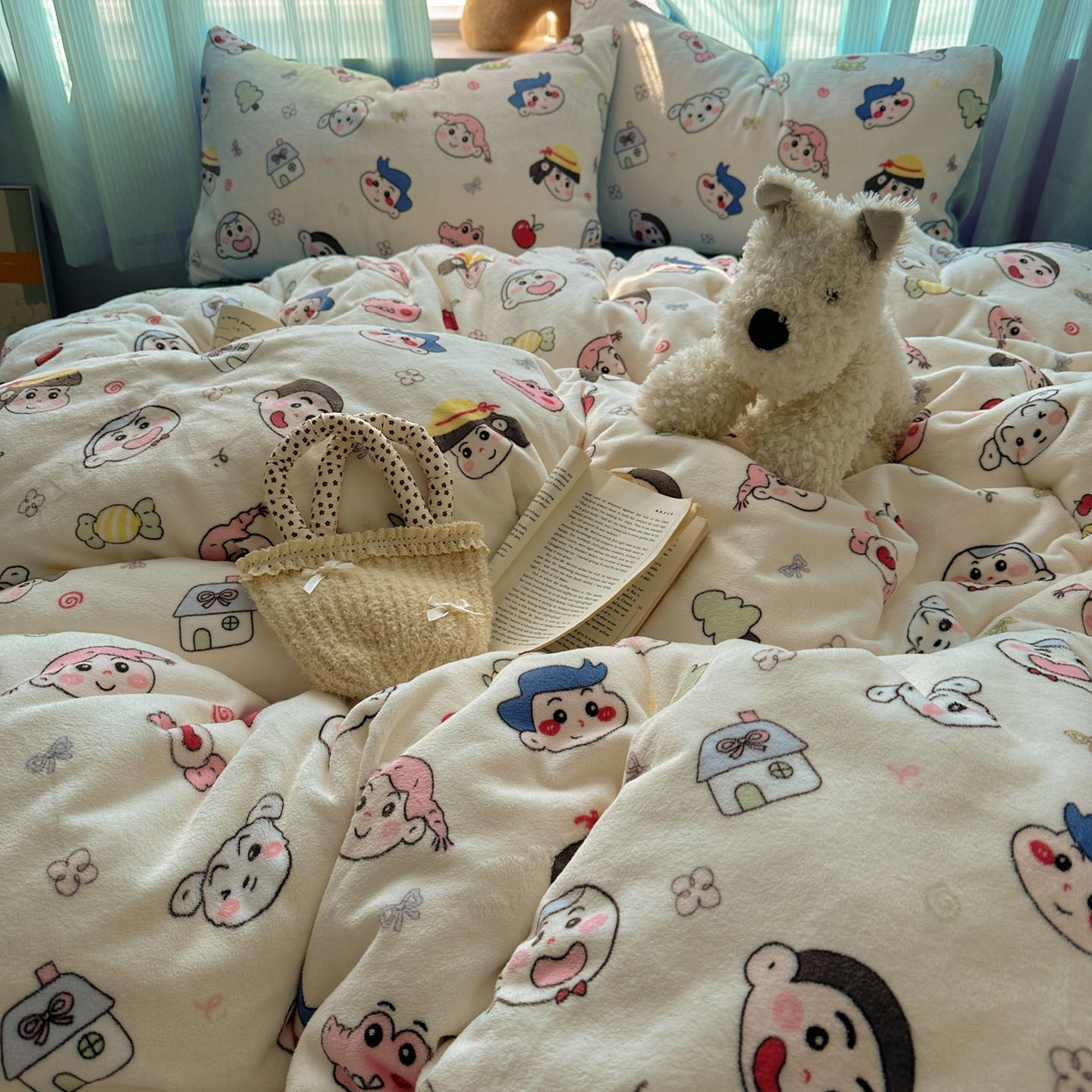 91家纺网 家纺一手货源 找家纺 （总）小叮当家纺仓储工厂店 买家秀 爆款花型2025新款小清新180克跑量款牛奶绒三件套四件套