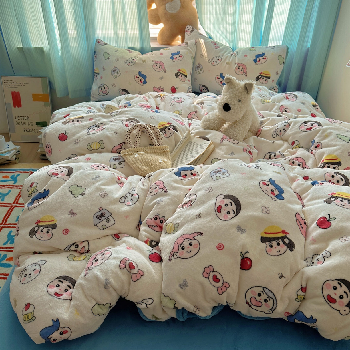 91家纺网 家纺一手货源 找家纺 （总）小叮当家纺仓储工厂店 买家秀 爆款花型2025新款小清新180克跑量款牛奶绒三件套四件套