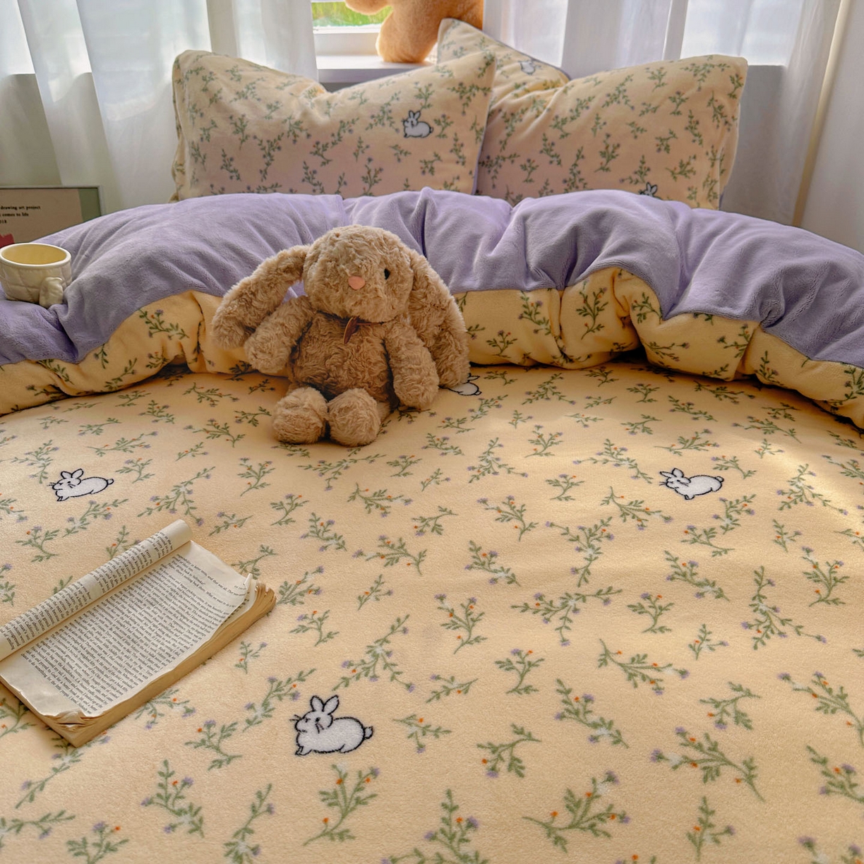 91家纺网 家纺一手货源 找家纺 （总）小叮当家纺仓储工厂店 买家秀 爆款花型2025新款小清新180克跑量款牛奶绒三件套四件套