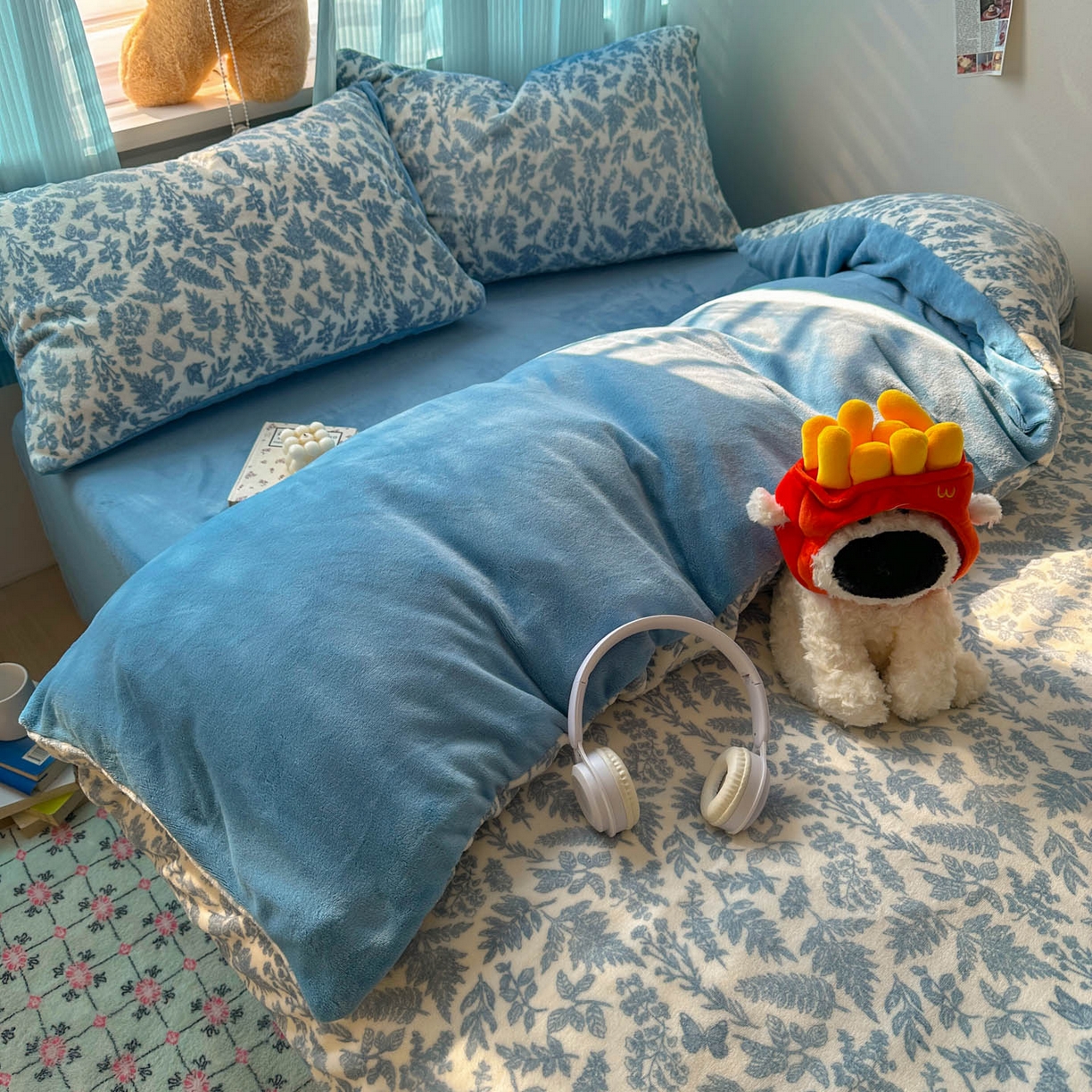 91家纺网 家纺一手货源 找家纺 小叮当家纺仓储工厂店 买家秀 爆款花型2025新款小清新180克跑量款牛奶绒三件套四件套 花枝恋蝶