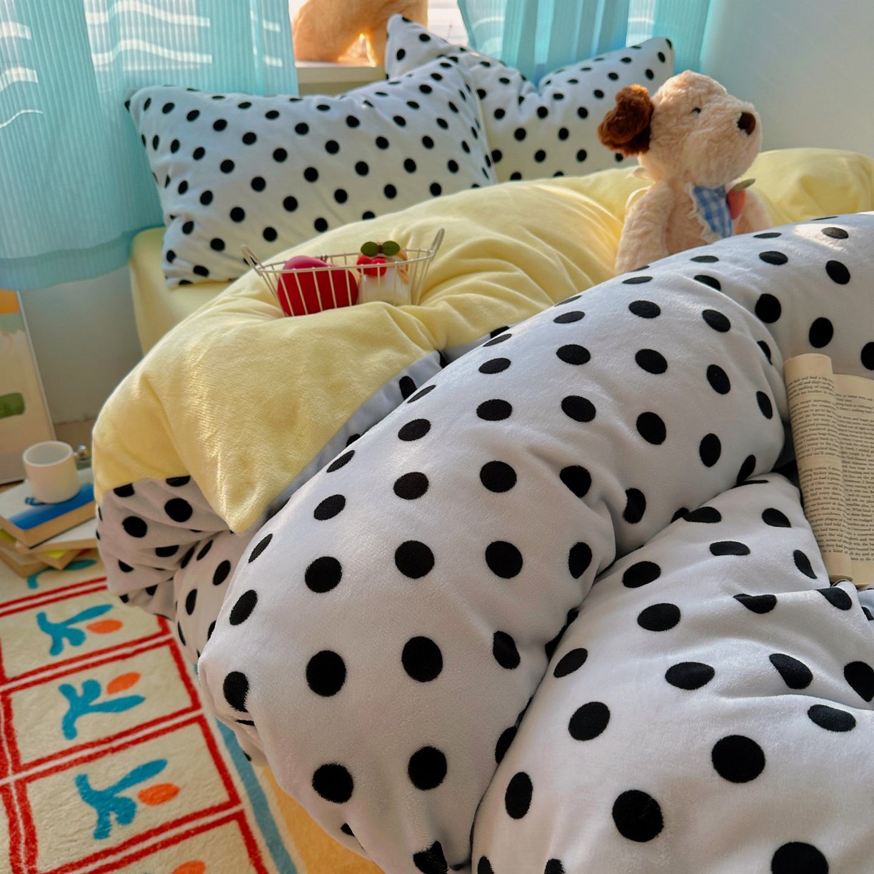 91家纺网 家纺一手货源 找家纺 小叮当家纺仓储工厂店 买家秀 爆款花型2025新款小清新180克跑量款牛奶绒三件套四件套 奶茶珍珠蓝