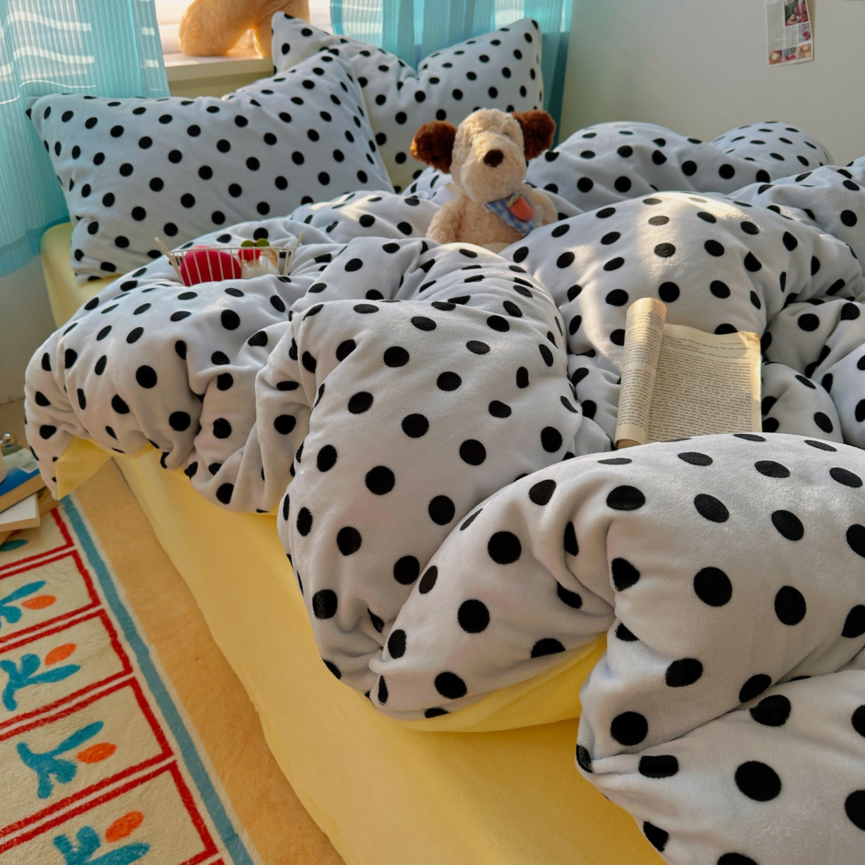 91家纺网 家纺一手货源 找家纺 小叮当家纺仓储工厂店 买家秀 爆款花型2025新款小清新180克跑量款牛奶绒三件套四件套 奶茶珍珠蓝