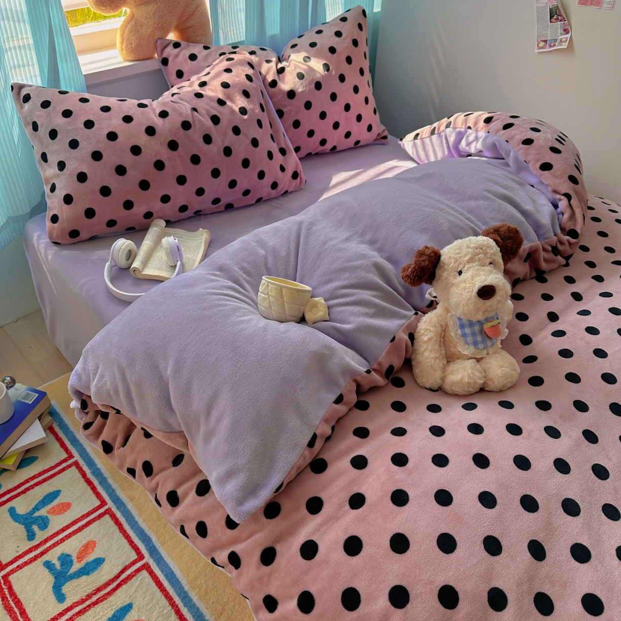 91家纺网 家纺一手货源 找家纺 小叮当家纺仓储工厂店 买家秀 爆款花型2025新款小清新180克跑量款牛奶绒三件套四件套 奶茶珍珠紫