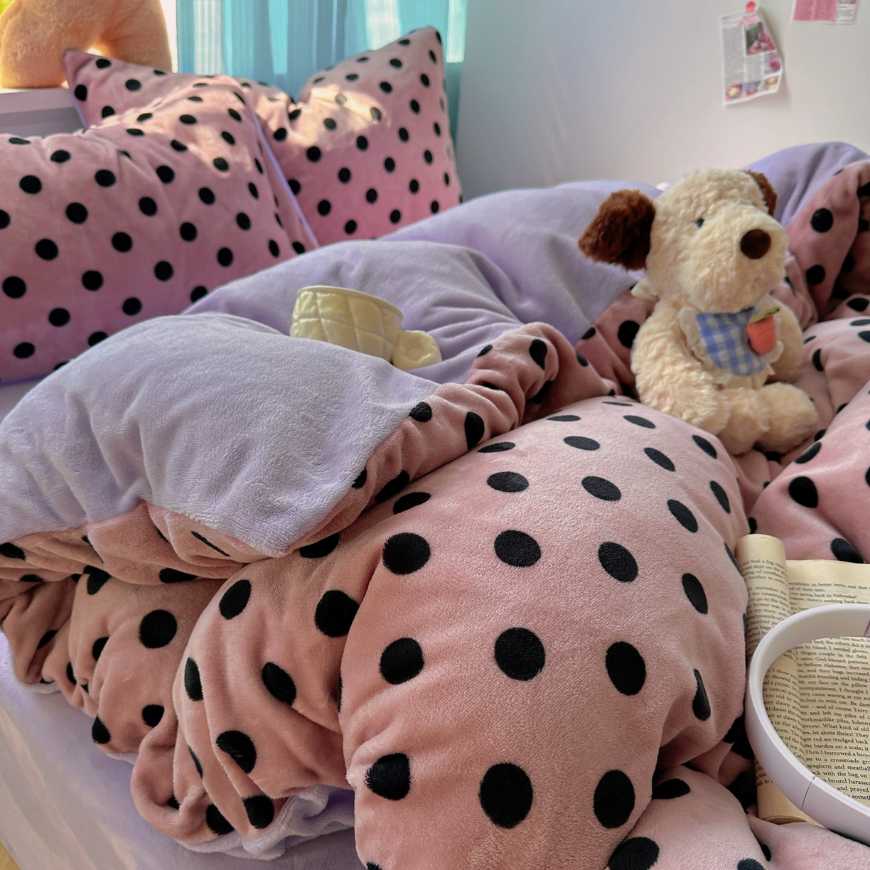 91家纺网 家纺一手货源 找家纺 小叮当家纺仓储工厂店 买家秀 爆款花型2025新款小清新180克跑量款牛奶绒三件套四件套 奶茶珍珠紫