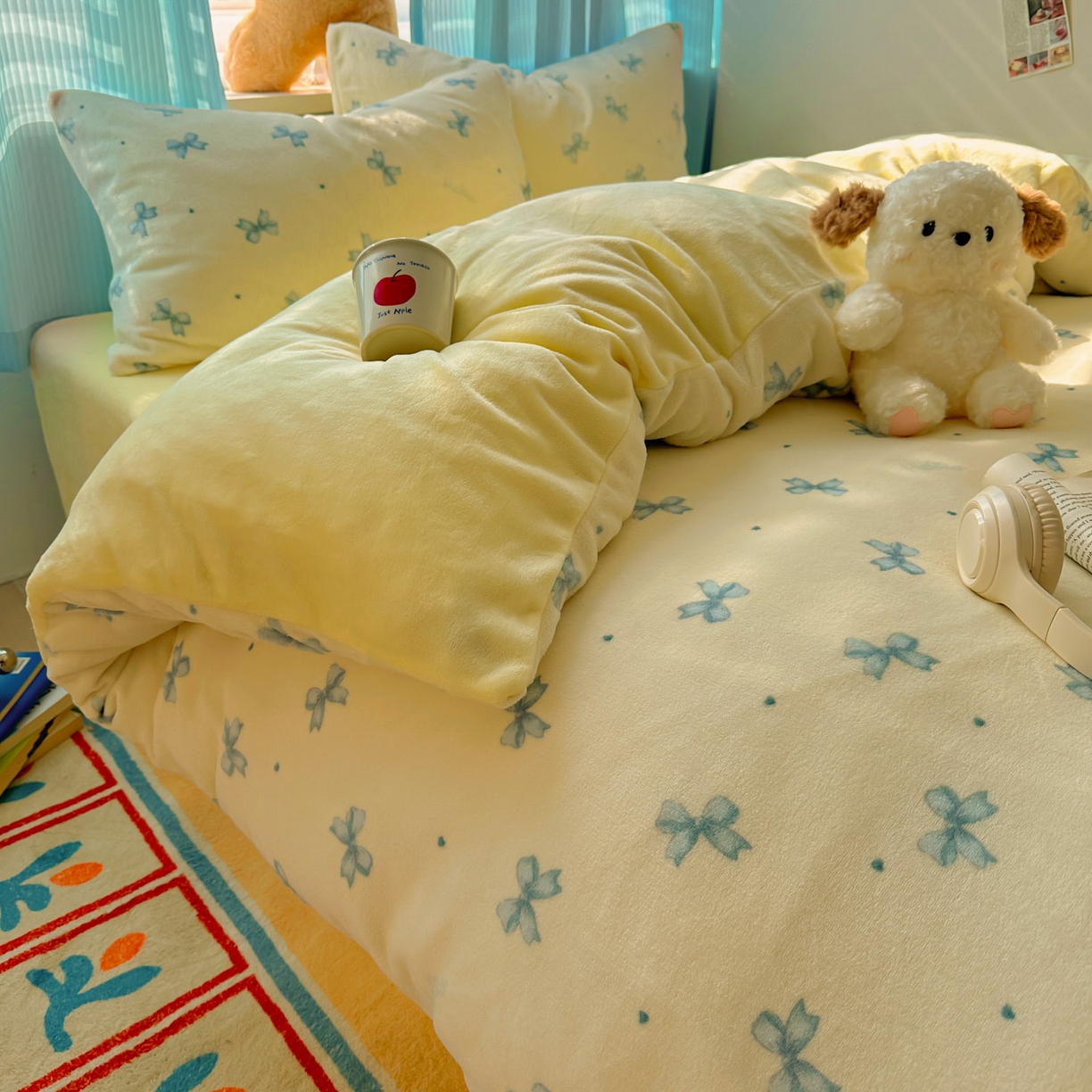 91家纺网 家纺一手货源 找家纺 小叮当家纺仓储工厂店 买家秀 爆款花型2025新款小清新180克跑量款牛奶绒三件套四件套 奶黄少女结