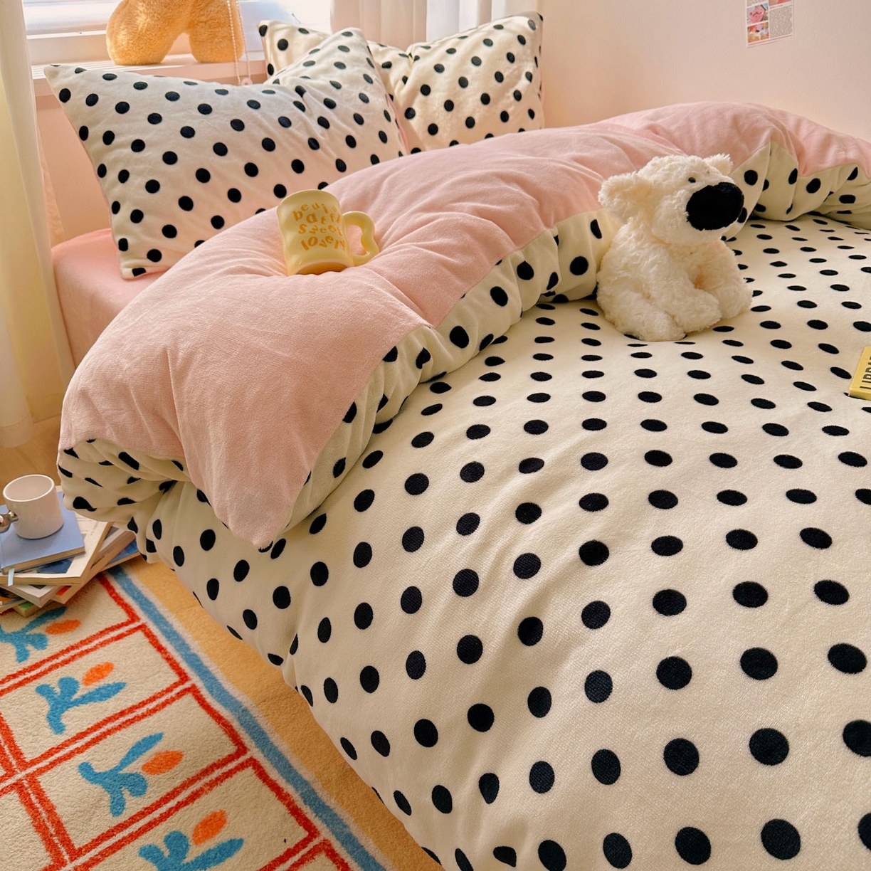 91家纺网 家纺一手货源 找家纺 小叮当家纺仓储工厂店 买家秀 爆款花型2025新款小清新180克跑量款牛奶绒三件套四件套 少女珍珠茶