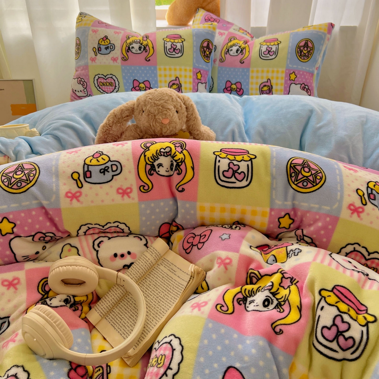 91家纺网 家纺一手货源 找家纺 小叮当家纺仓储工厂店 买家秀 爆款花型2025新款小清新180克跑量款牛奶绒三件套四件套 小女孩