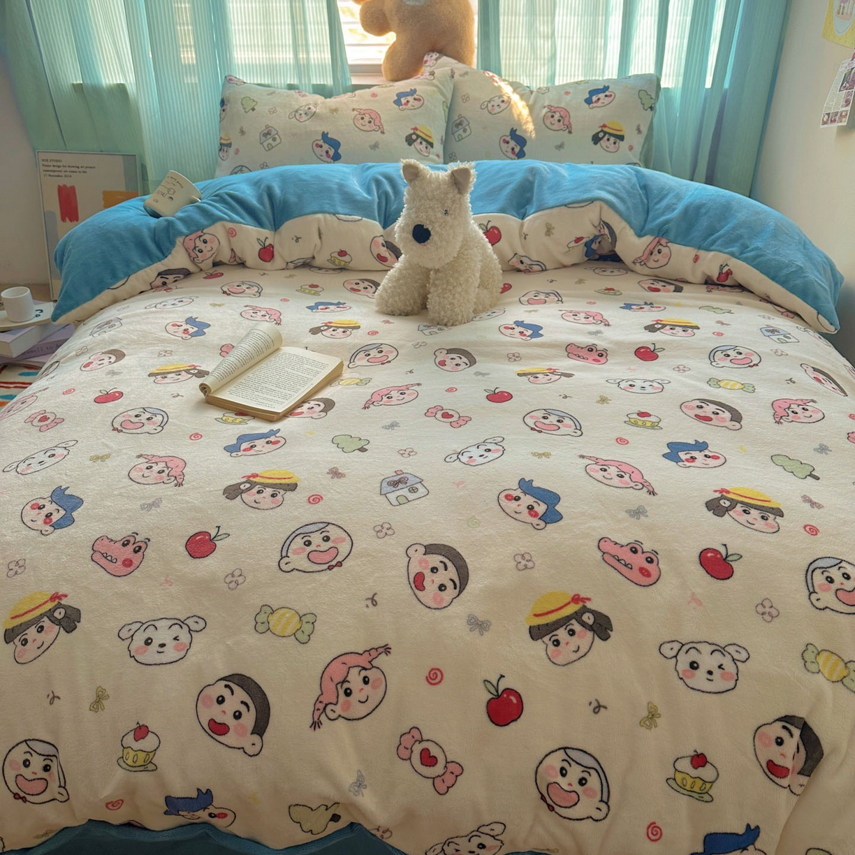 91家纺网 家纺一手货源 找家纺 小叮当家纺仓储工厂店 买家秀 爆款花型2025新款小清新180克跑量款牛奶绒三件套四件套 小新新