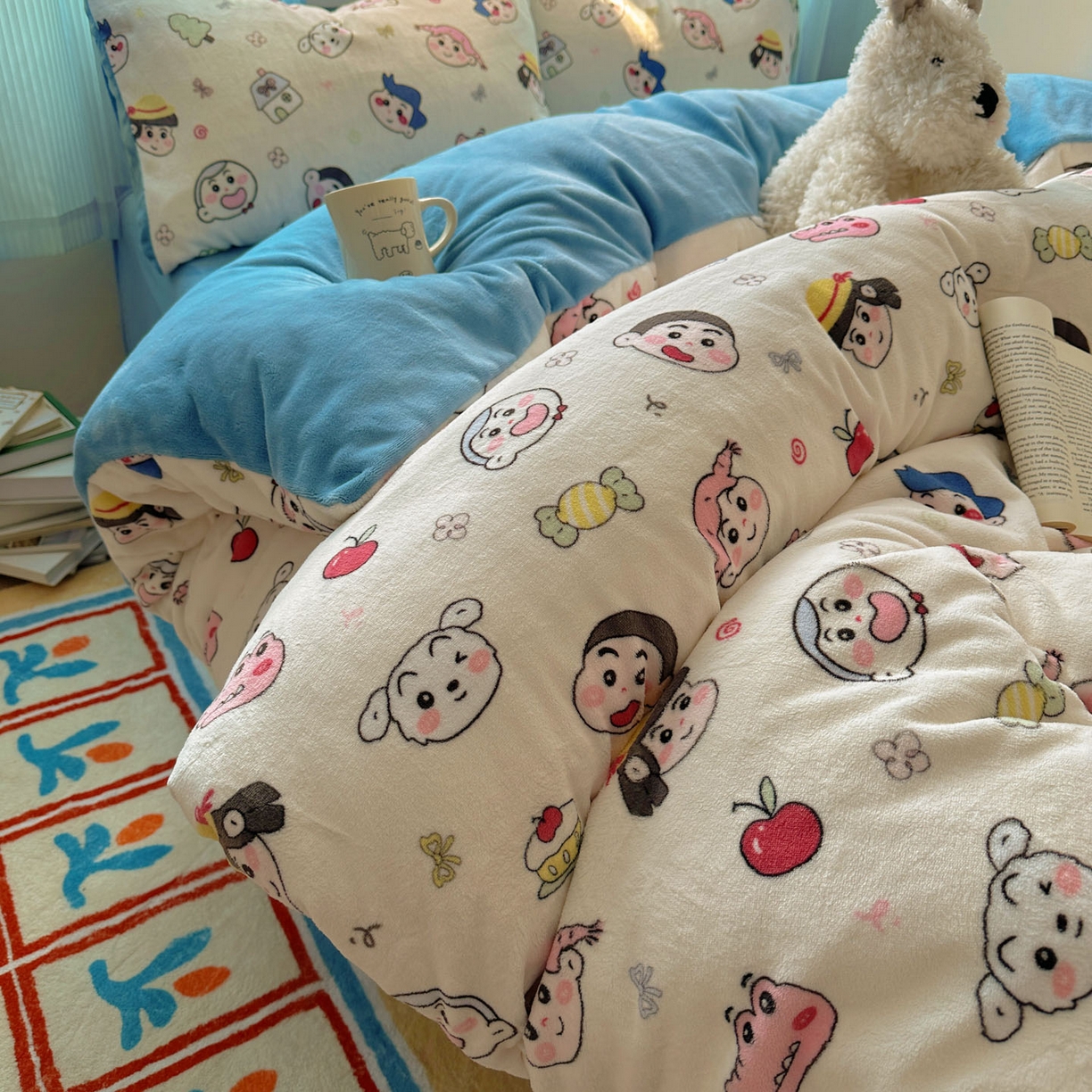 91家纺网 家纺一手货源 找家纺 小叮当家纺仓储工厂店 买家秀 爆款花型2025新款小清新180克跑量款牛奶绒三件套四件套 小新新