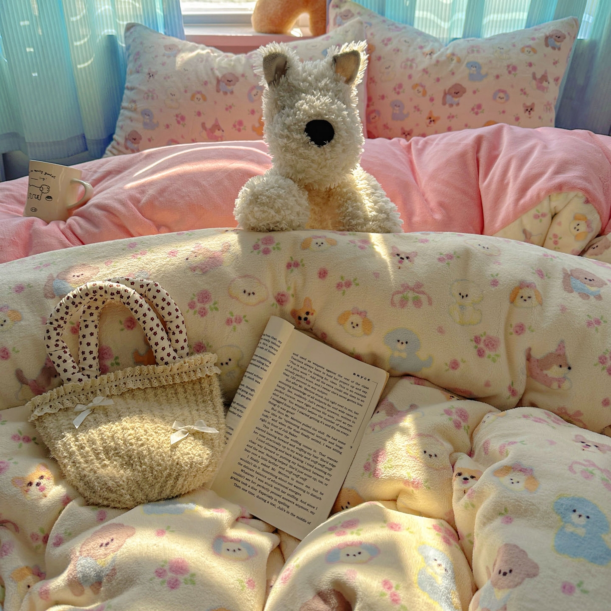 91家纺网 家纺一手货源 找家纺 小叮当家纺仓储工厂店 买家秀 爆款花型2025新款小清新180克跑量款牛奶绒三件套四件套 小狗乐园