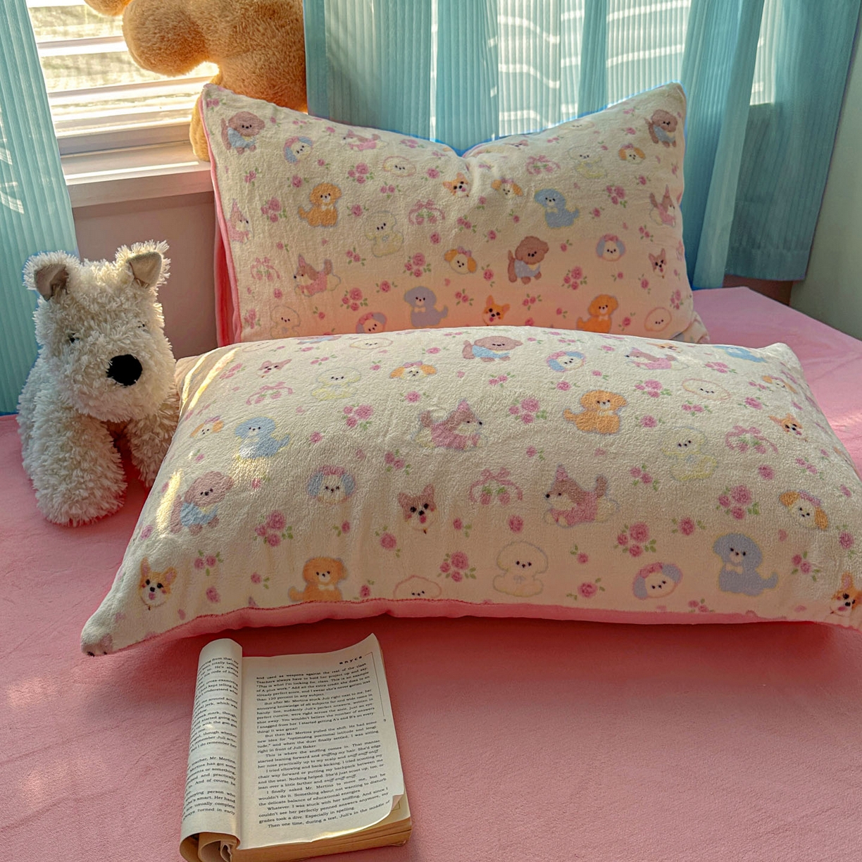 91家纺网 家纺一手货源 找家纺 小叮当家纺仓储工厂店 买家秀 爆款花型2025新款小清新180克跑量款牛奶绒三件套四件套 小狗乐园