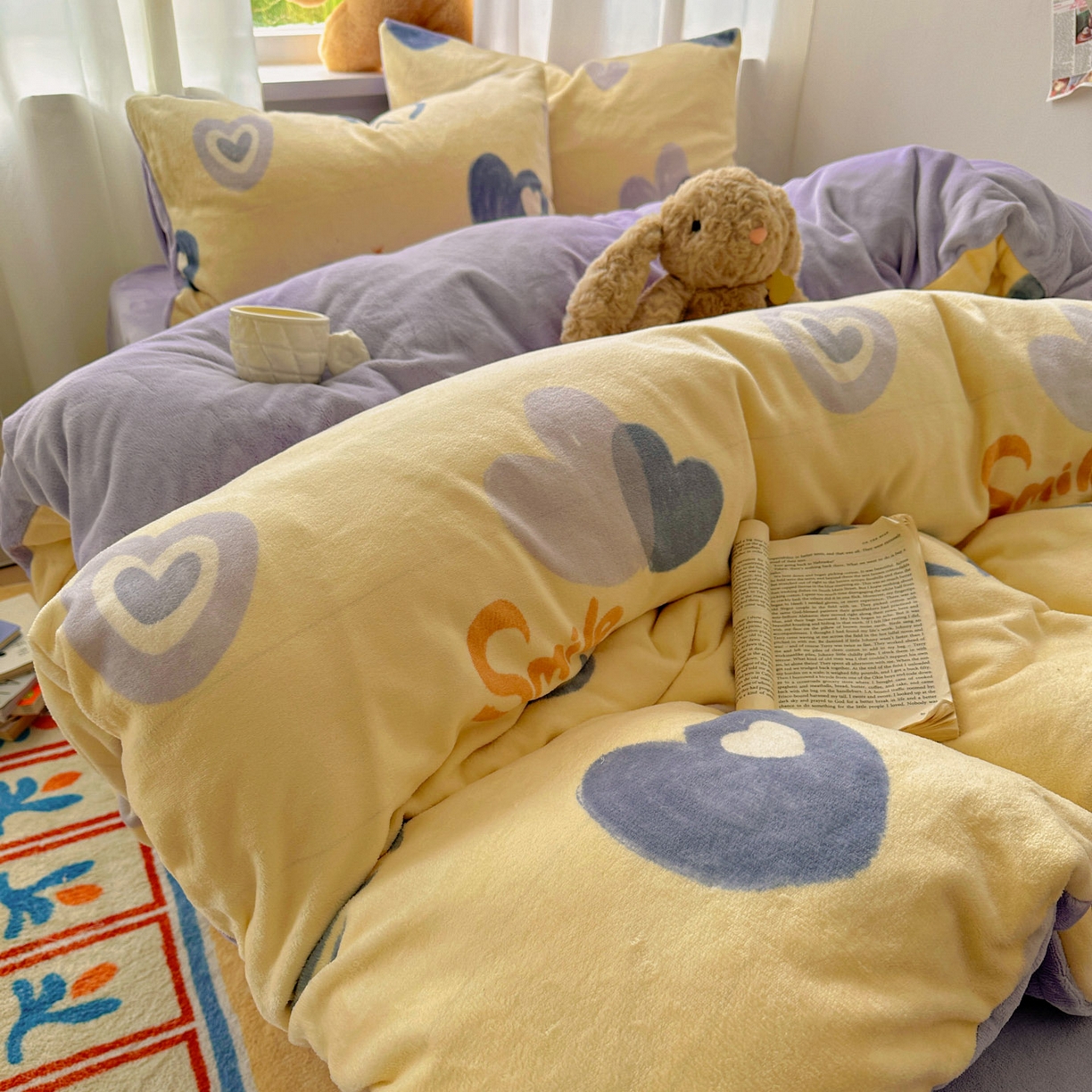 91家纺网 家纺一手货源 找家纺 小叮当家纺仓储工厂店 买家秀 爆款花型2025新款小清新180克跑量款牛奶绒三件套四件套 笑脸相迎