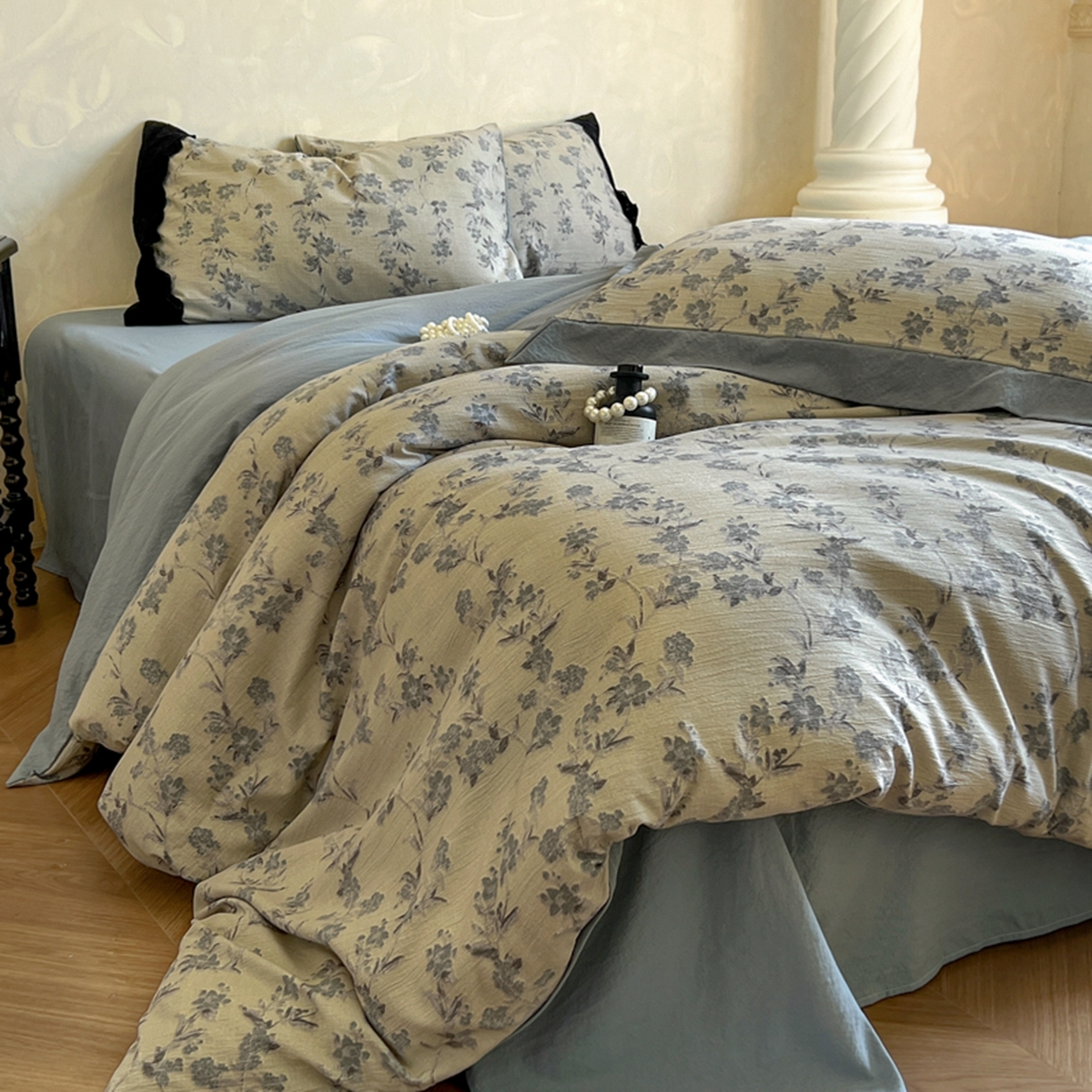 91家纺网 家纺一手货源 找家纺 （总）小叮当家纺仓储工厂店 买家秀 爆款花型2025秋冬新款磨毛复古亚麻棉麻提花超软四件套