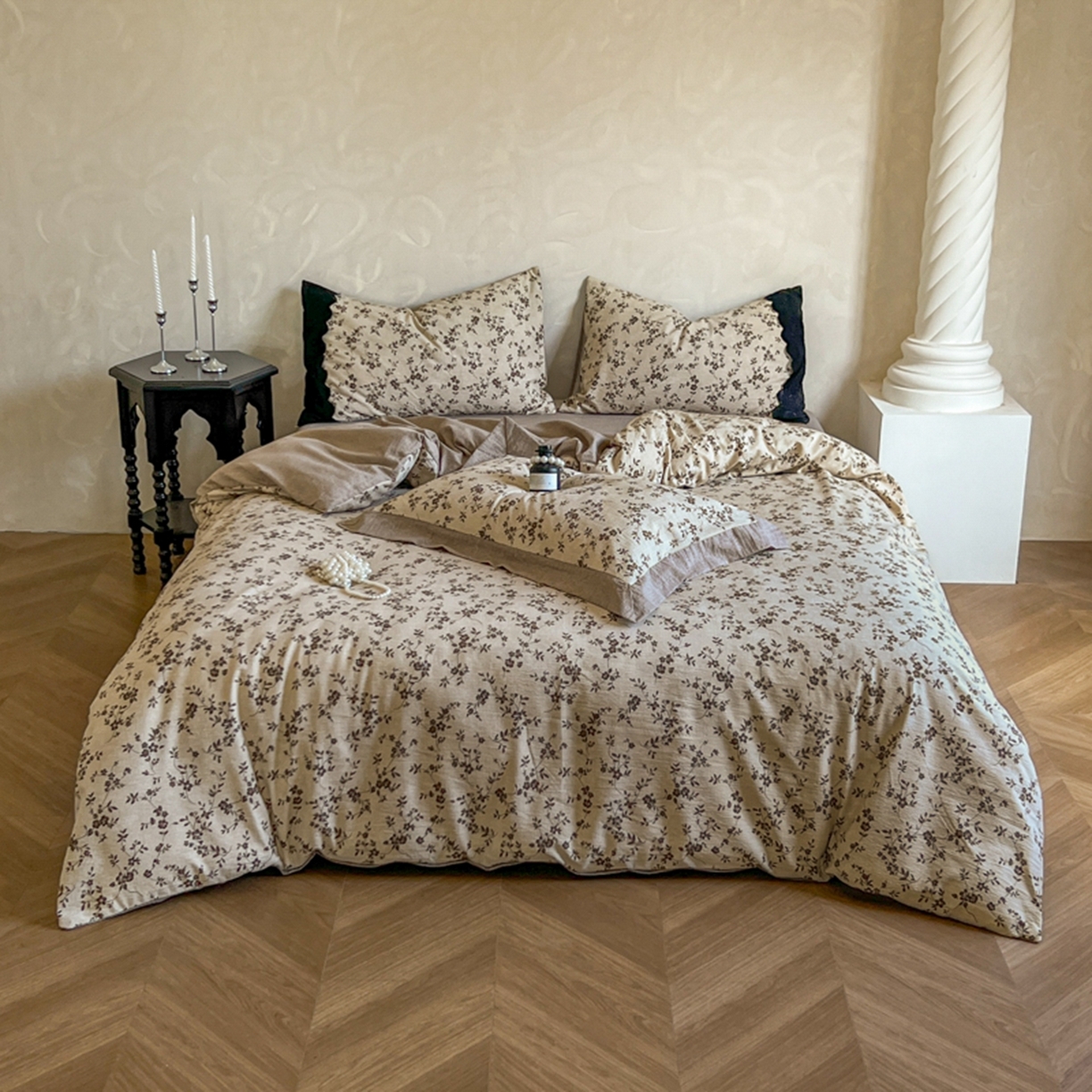 91家纺网 家纺一手货源 找家纺 小叮当家纺仓储工厂店 买家秀 爆款花型2025秋冬新款磨毛复古亚麻棉麻提花超软四件套 古韵芳菲