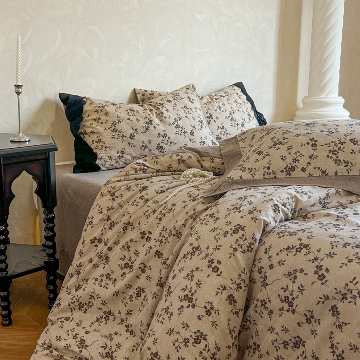 91家纺网 家纺一手货源 找家纺 小叮当家纺仓储工厂店 买家秀 爆款花型2025秋冬新款磨毛复古亚麻棉麻提花超软四件套 古韵芳菲