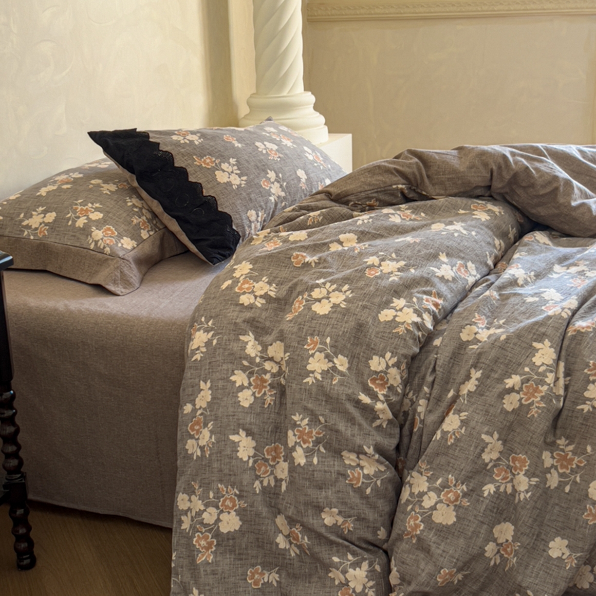 91家纺网 家纺一手货源 找家纺 小叮当家纺仓储工厂店 买家秀 爆款花型2025秋冬新款磨毛复古亚麻棉麻提花超软四件套 古咖芳华