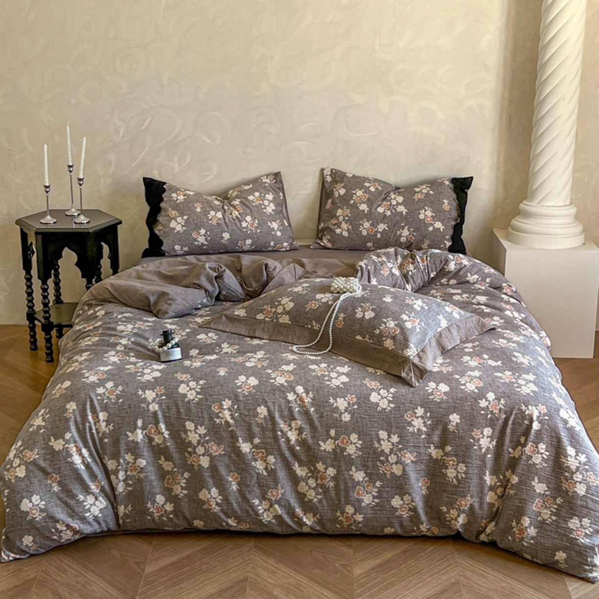 91家纺网 家纺一手货源 找家纺 小叮当家纺仓储工厂店 买家秀 爆款花型2025秋冬新款磨毛复古亚麻棉麻提花超软四件套 古咖芳华