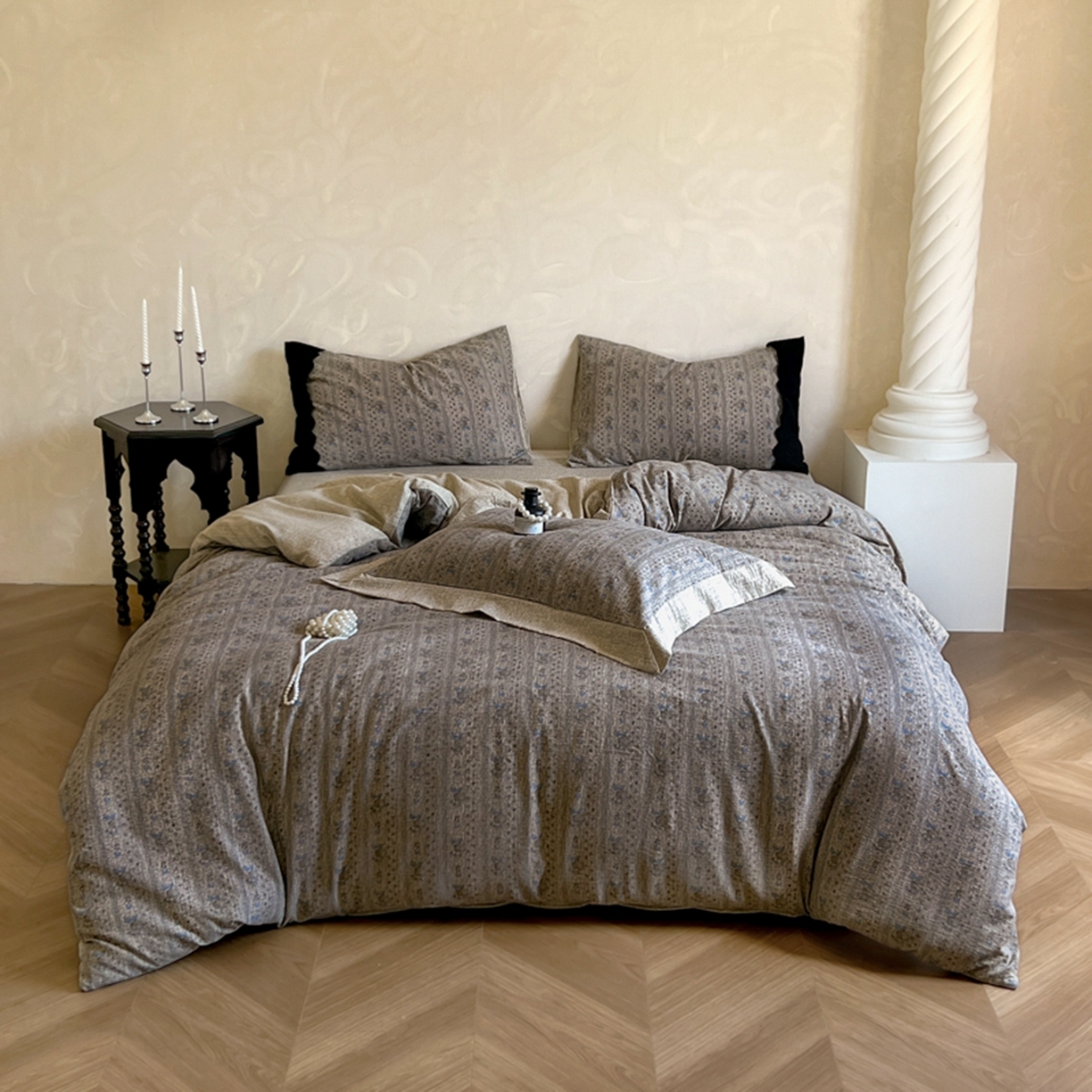 91家纺网 家纺一手货源 找家纺 小叮当家纺仓储工厂店 买家秀 爆款花型2025秋冬新款磨毛复古亚麻棉麻提花超软四件套 古纹雅韵