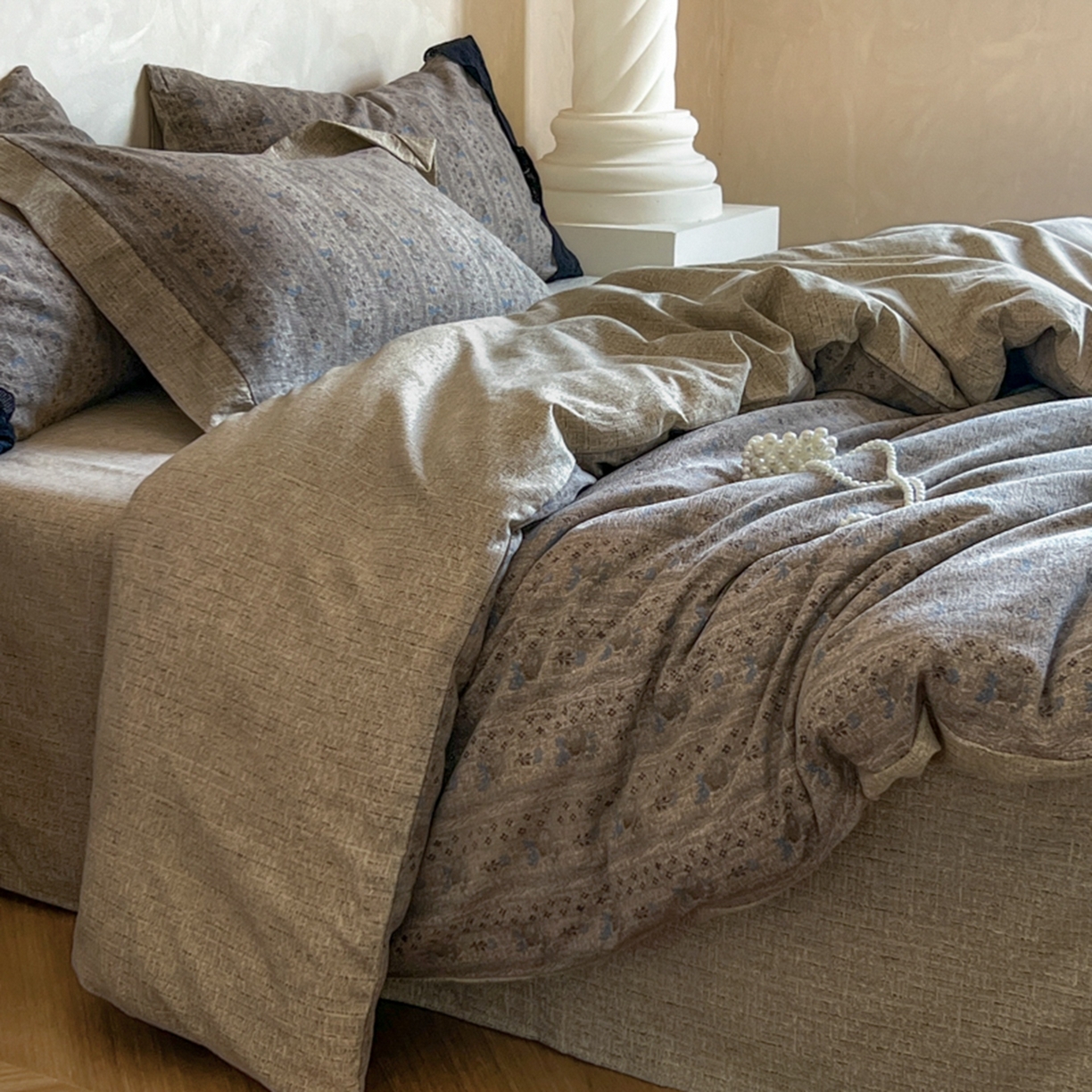 91家纺网 家纺一手货源 找家纺 小叮当家纺仓储工厂店 买家秀 爆款花型2025秋冬新款磨毛复古亚麻棉麻提花超软四件套 古纹雅韵