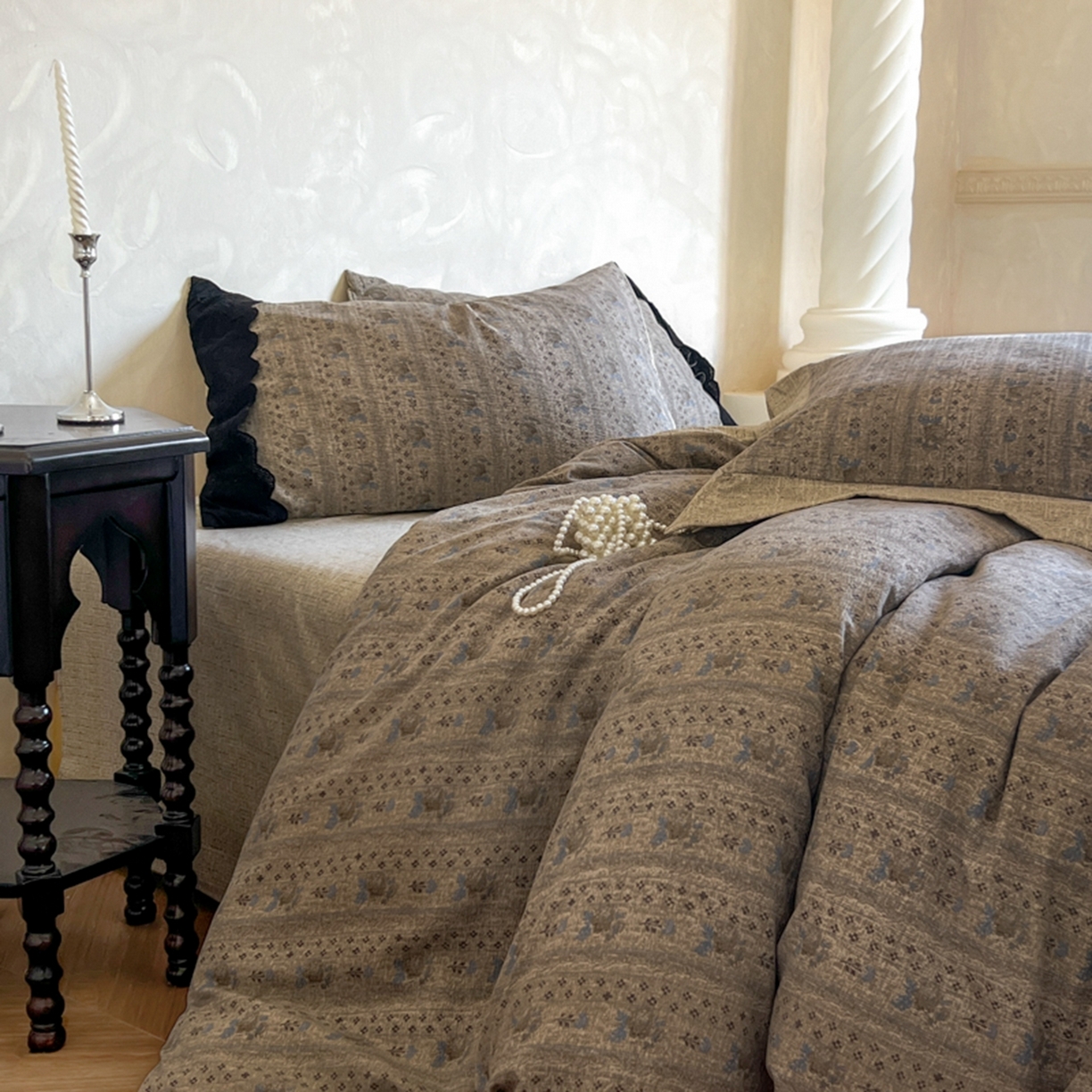 91家纺网 家纺一手货源 找家纺 小叮当家纺仓储工厂店 买家秀 爆款花型2025秋冬新款磨毛复古亚麻棉麻提花超软四件套 古纹雅韵