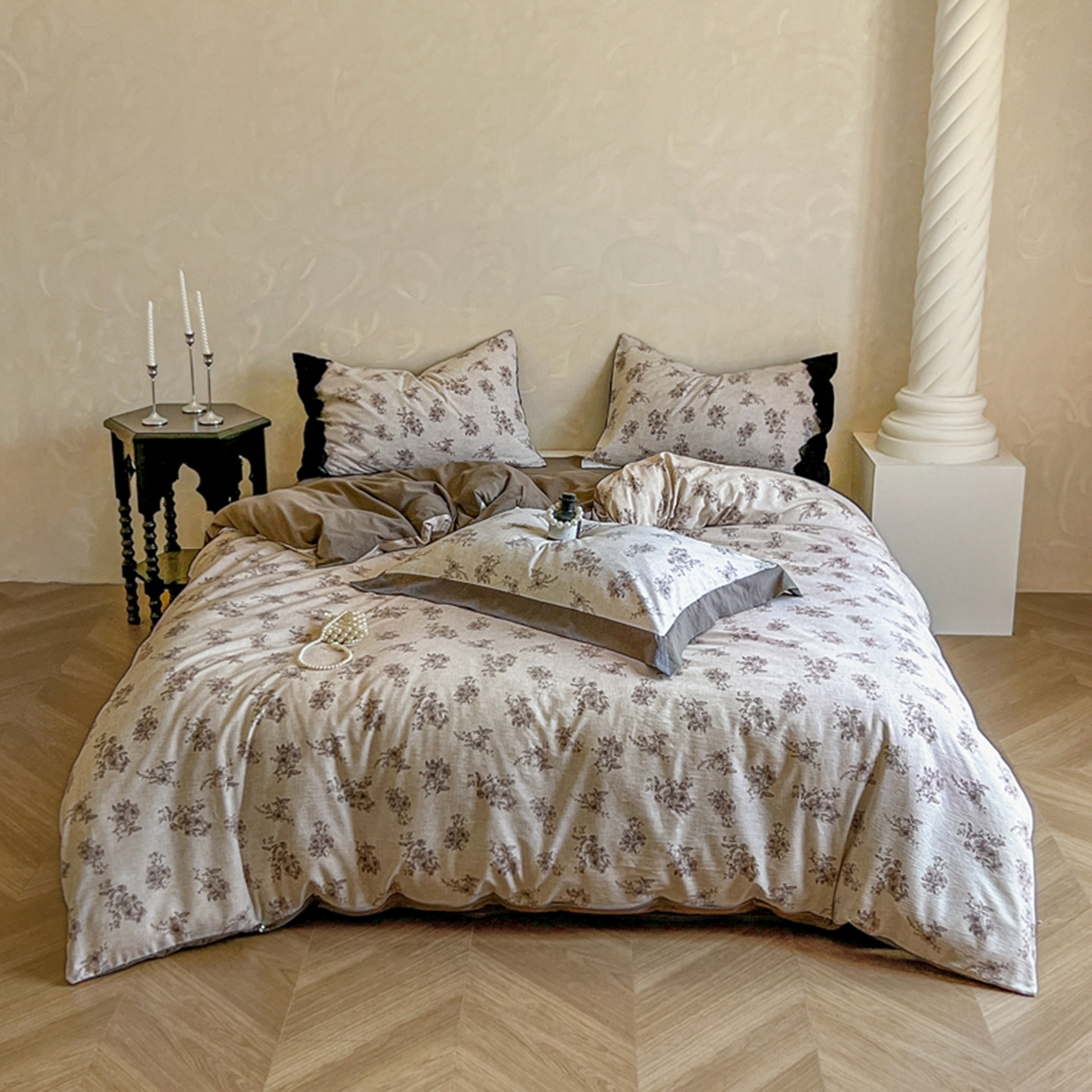 91家纺网 家纺一手货源 找家纺 小叮当家纺仓储工厂店 买家秀 爆款花型2025秋冬新款磨毛复古亚麻棉麻提花超软四件套 素锦花漾