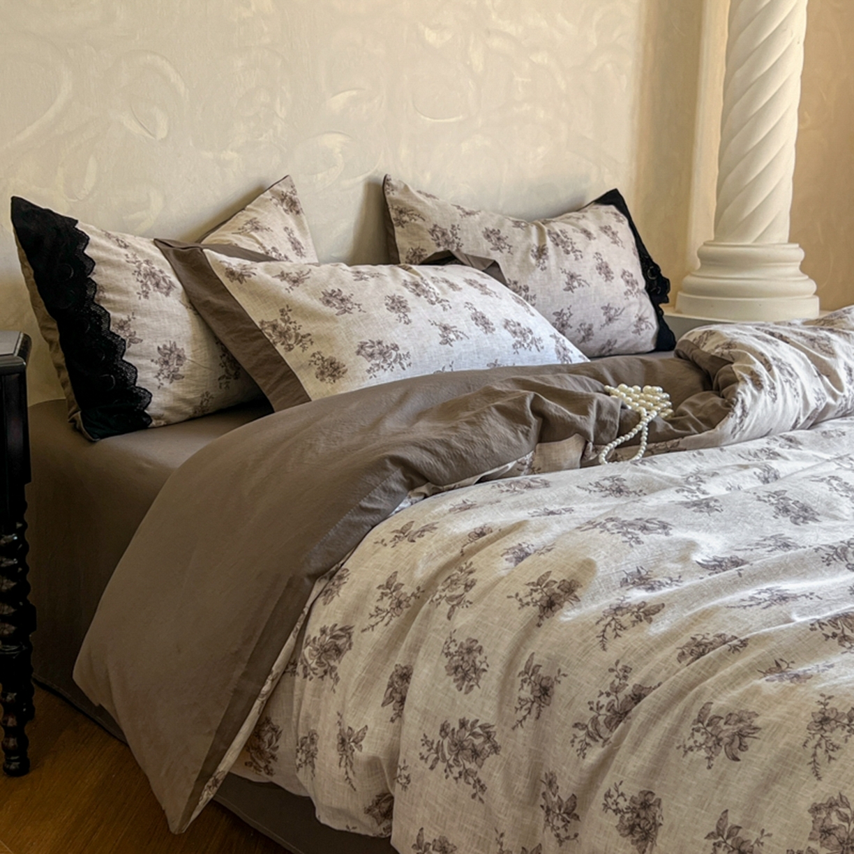 91家纺网 家纺一手货源 找家纺 小叮当家纺仓储工厂店 买家秀 爆款花型2025秋冬新款磨毛复古亚麻棉麻提花超软四件套 素锦花漾