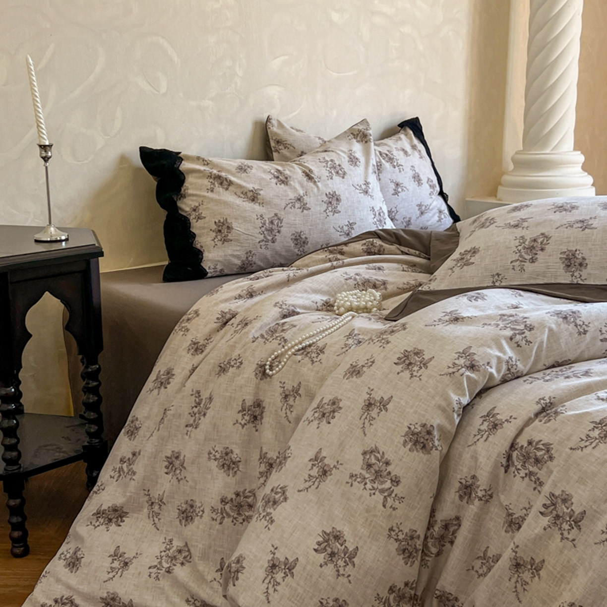 91家纺网 家纺一手货源 找家纺 小叮当家纺仓储工厂店 买家秀 爆款花型2025秋冬新款磨毛复古亚麻棉麻提花超软四件套 素锦花漾