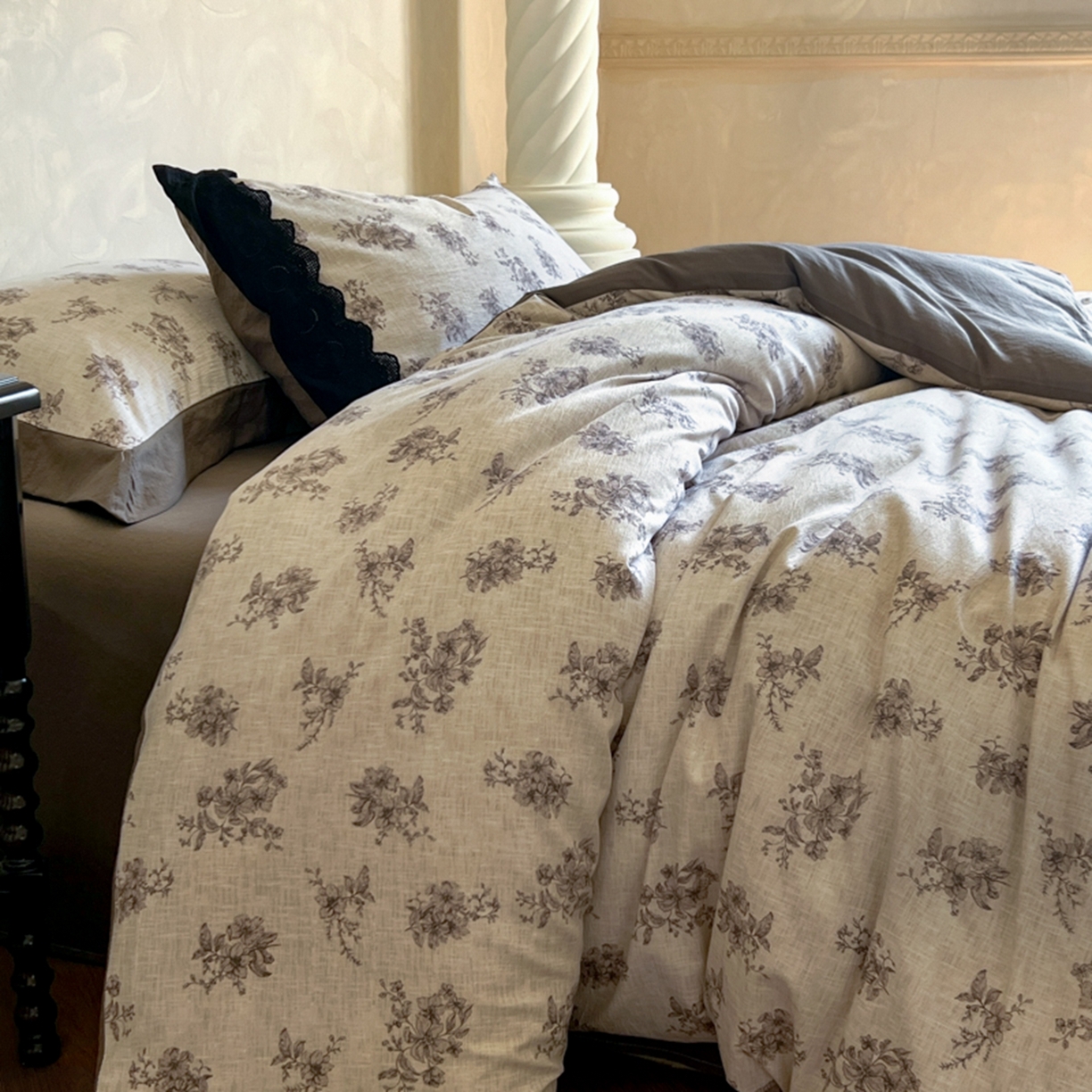 91家纺网 家纺一手货源 找家纺 小叮当家纺仓储工厂店 买家秀 爆款花型2025秋冬新款磨毛复古亚麻棉麻提花超软四件套 素锦花漾