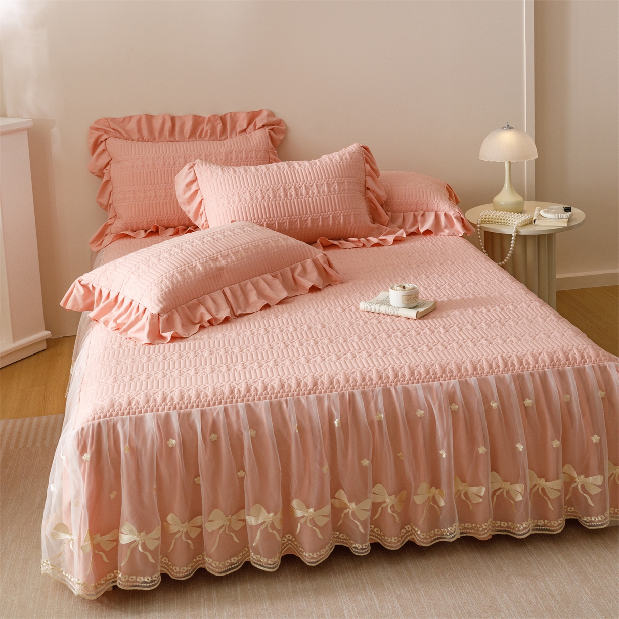 91家纺网 家纺一手货源 找家纺 （总）好儿喜家纺 2025新款A类水洗棉床裙三件套-拉贝尔系列