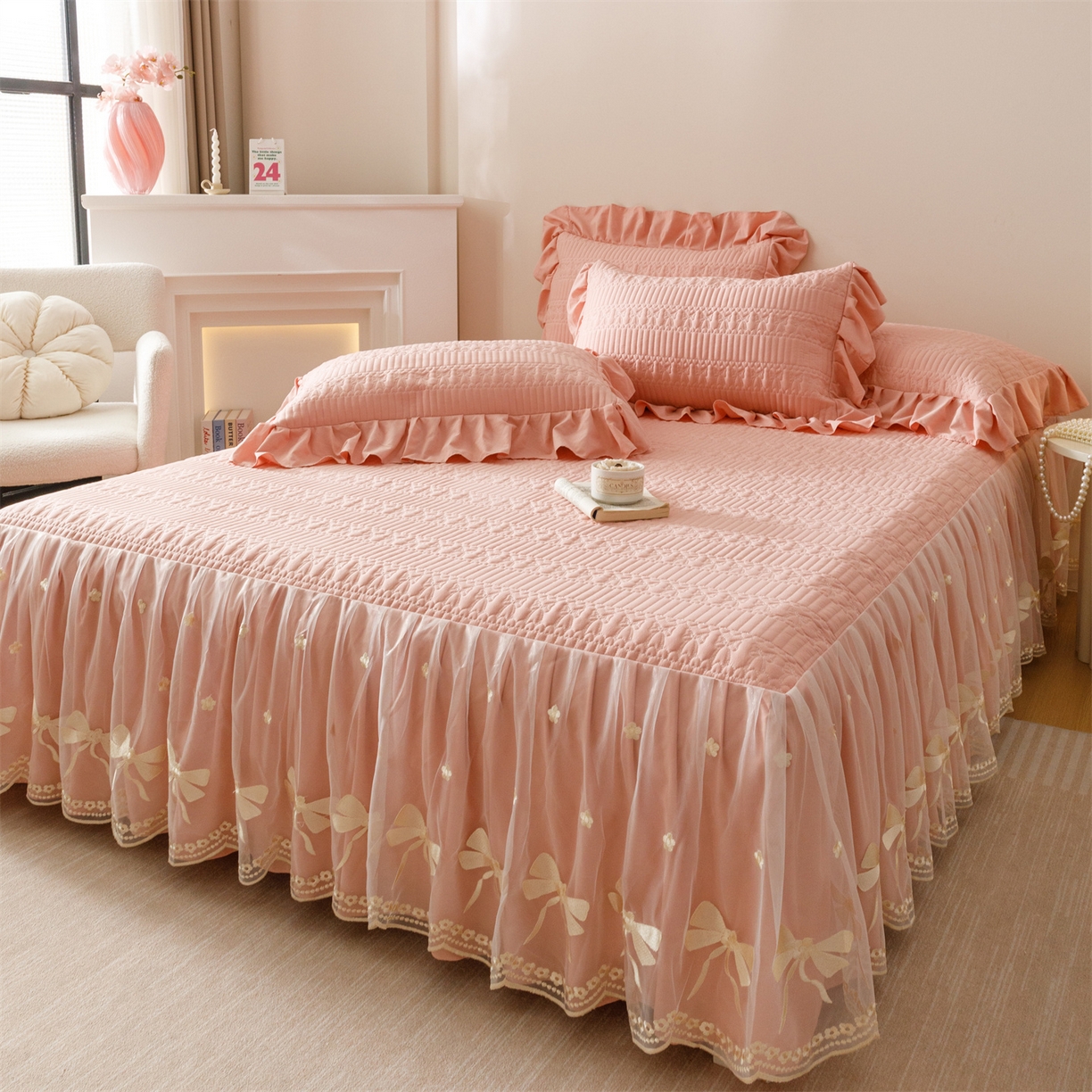 91家纺网 家纺一手货源 找家纺 （总）好儿喜家纺 2025新款A类水洗棉床裙三件套-拉贝尔系列