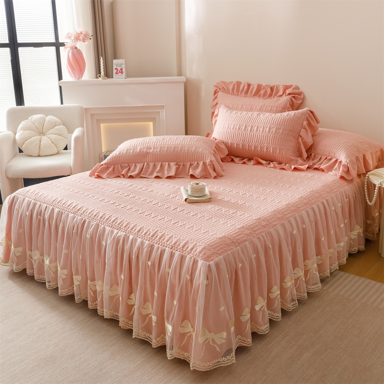 91家纺网 家纺一手货源 找家纺 （总）好儿喜家纺 2025新款A类水洗棉床裙三件套-拉贝尔系列