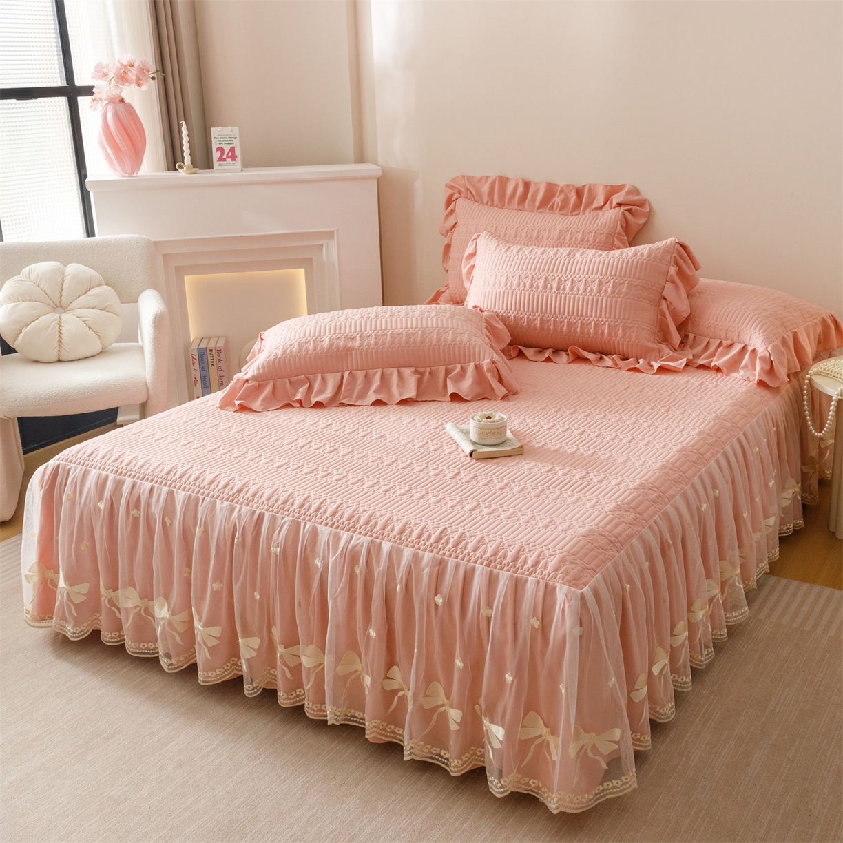 91家纺网 家纺一手货源 找家纺 （总）好儿喜家纺 2025新款A类水洗棉床裙三件套-拉贝尔系列