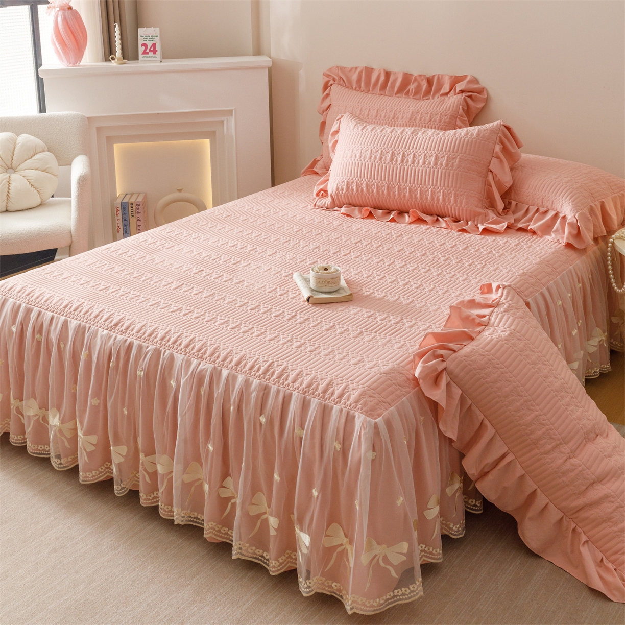 91家纺网 家纺一手货源 找家纺 （总）好儿喜家纺 2025新款A类水洗棉床裙三件套-拉贝尔系列