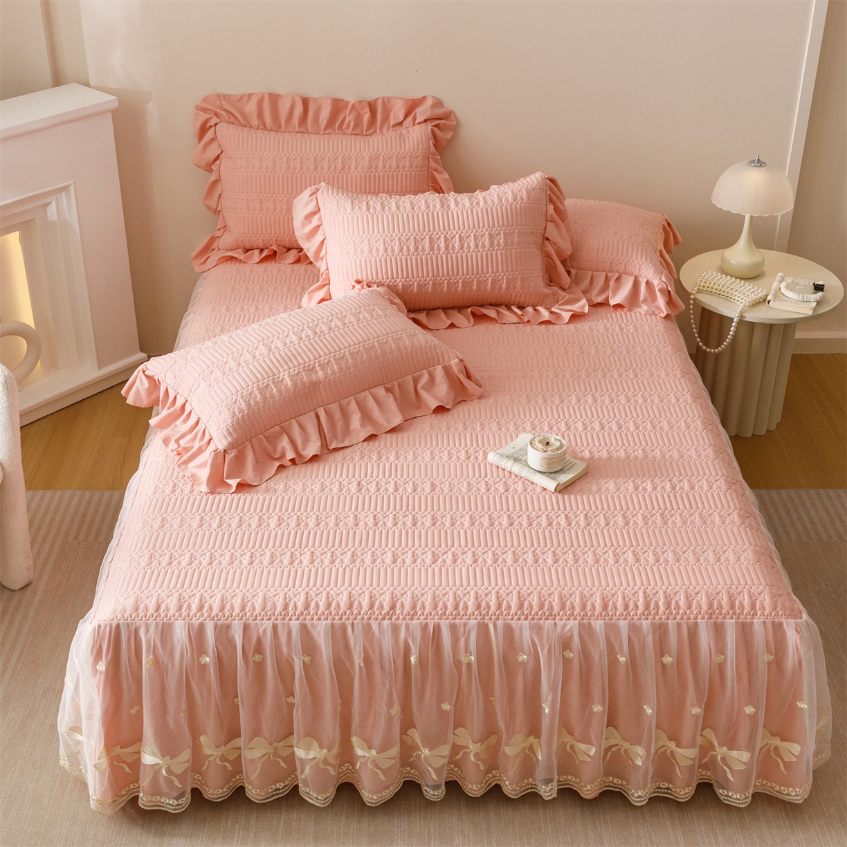 91家纺网 家纺一手货源 找家纺 （总）好儿喜家纺 2025新款A类水洗棉床裙三件套-拉贝尔系列