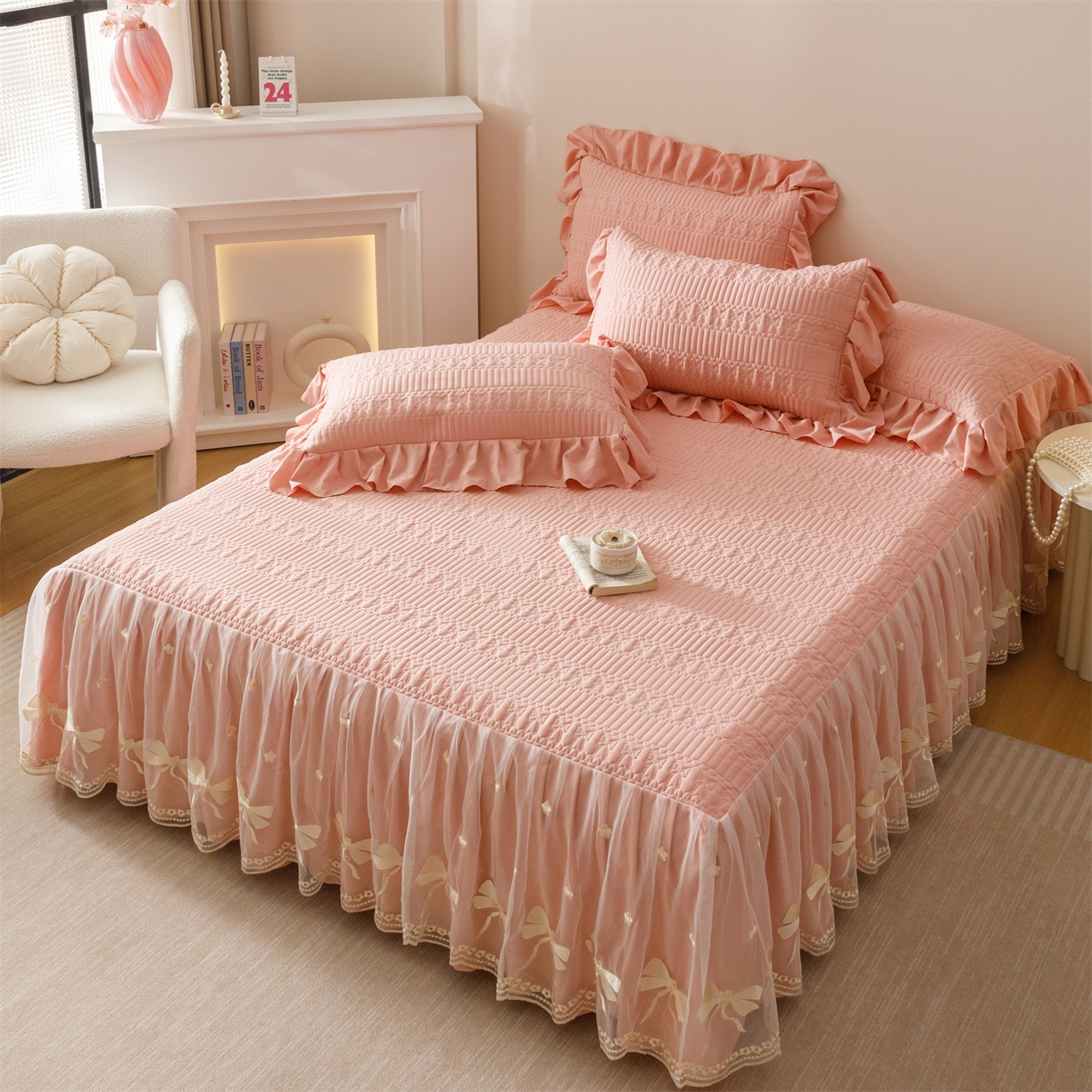 91家纺网 家纺一手货源 找家纺 （总）好儿喜家纺 2025新款A类水洗棉床裙三件套-拉贝尔系列