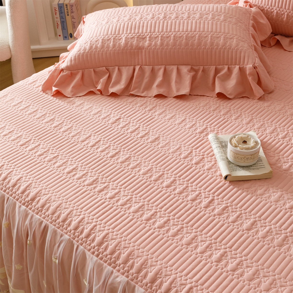 91家纺网 家纺一手货源 找家纺 （总）好儿喜家纺 2025新款A类水洗棉床裙三件套-拉贝尔系列